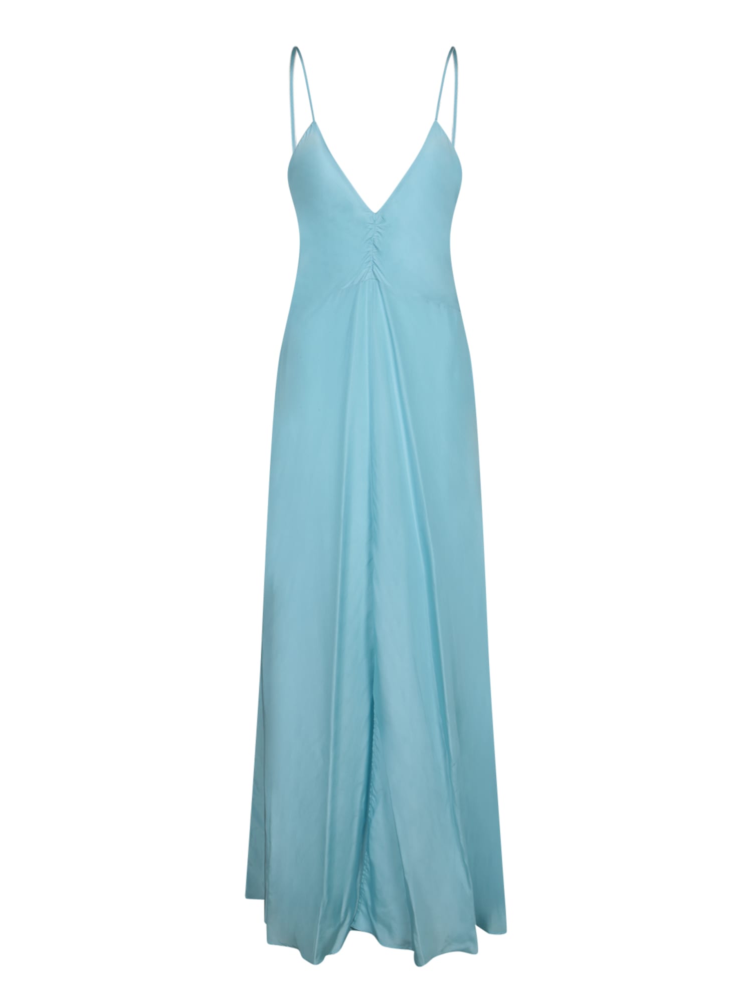 Forte Forte Light Blue Sleeveless Long Dress With Criss-crossed Spaghetti Straps And Rear Button Closure In Tech
