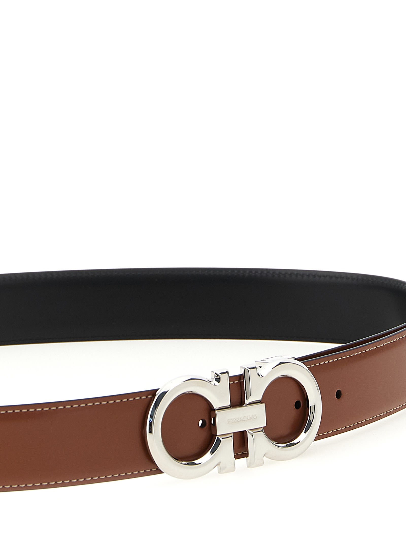 Ferragamo Reversible Gancini Belt Adjustable Length In Brown