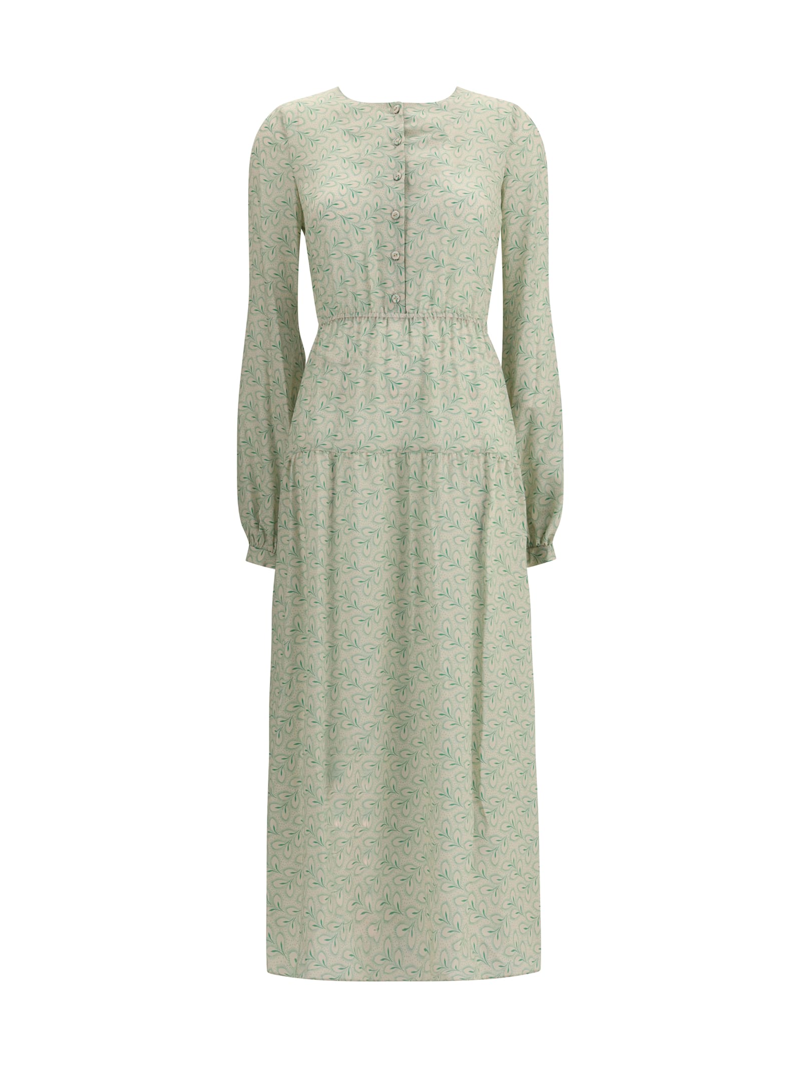 Silk Long Dress With Foliage Print