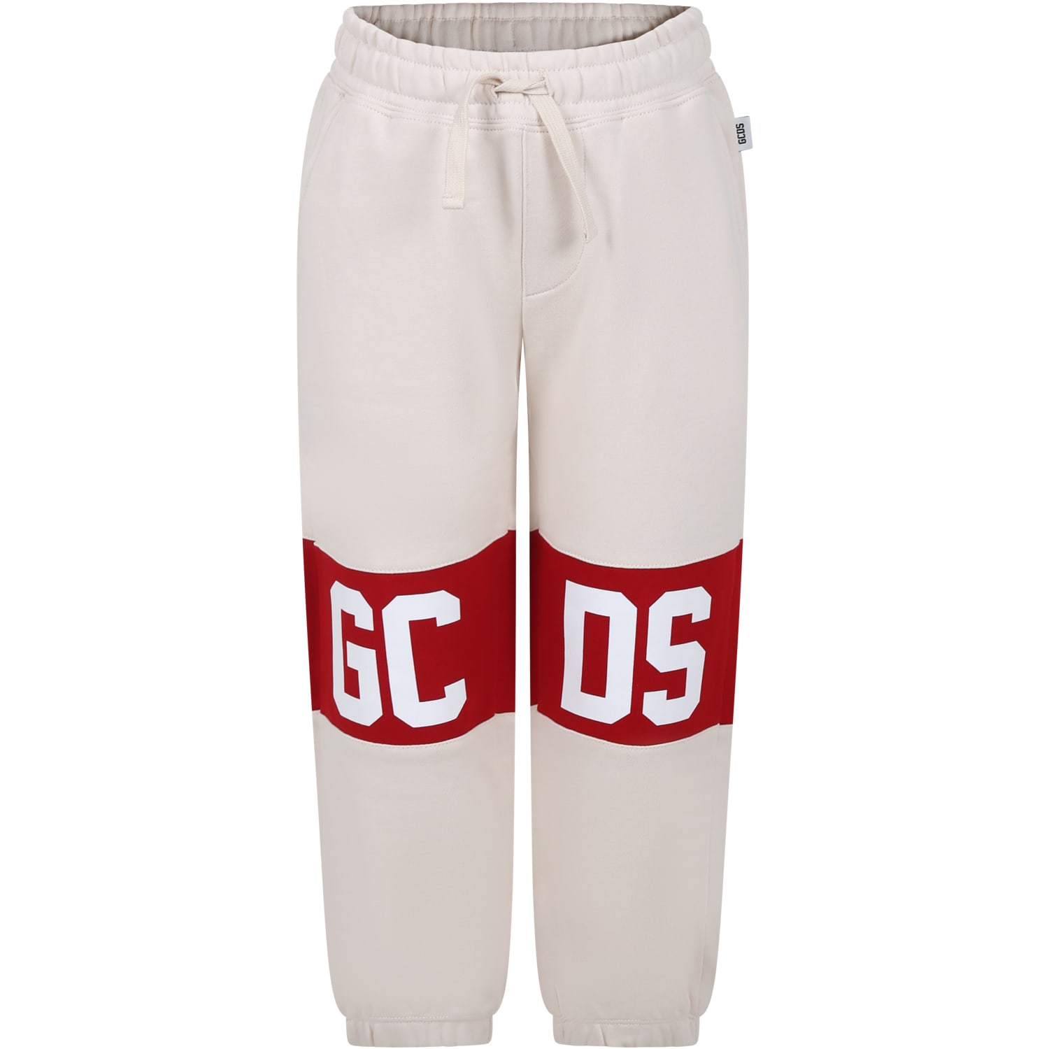 Gcds Mini Beige Trousers For Kids With Logo