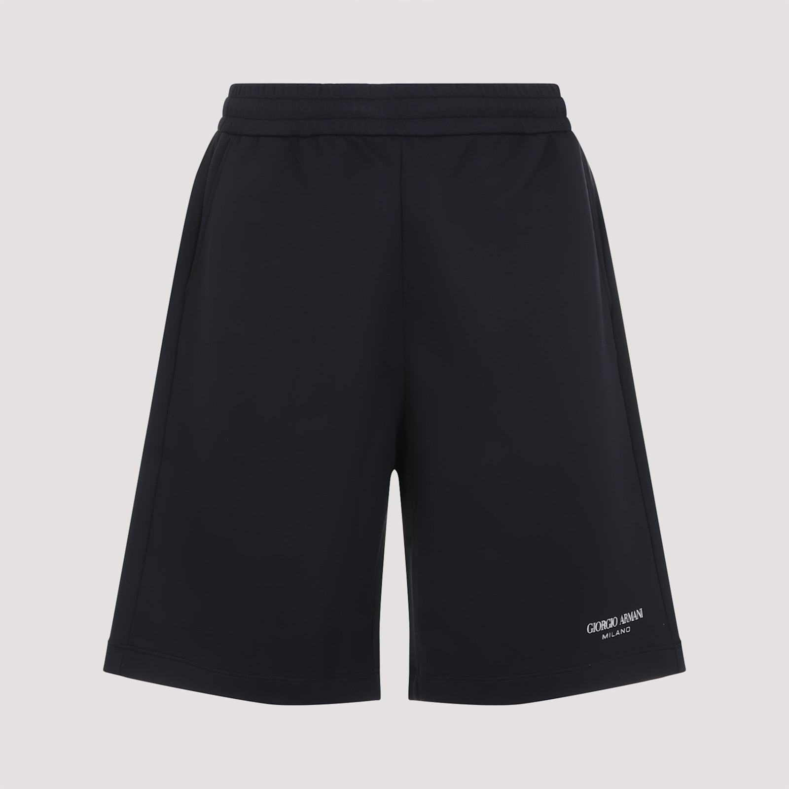 Giorgio Armani Navy Blue Polyamide Bermuda Shorts With Concealed Drawstring In Dark Navy