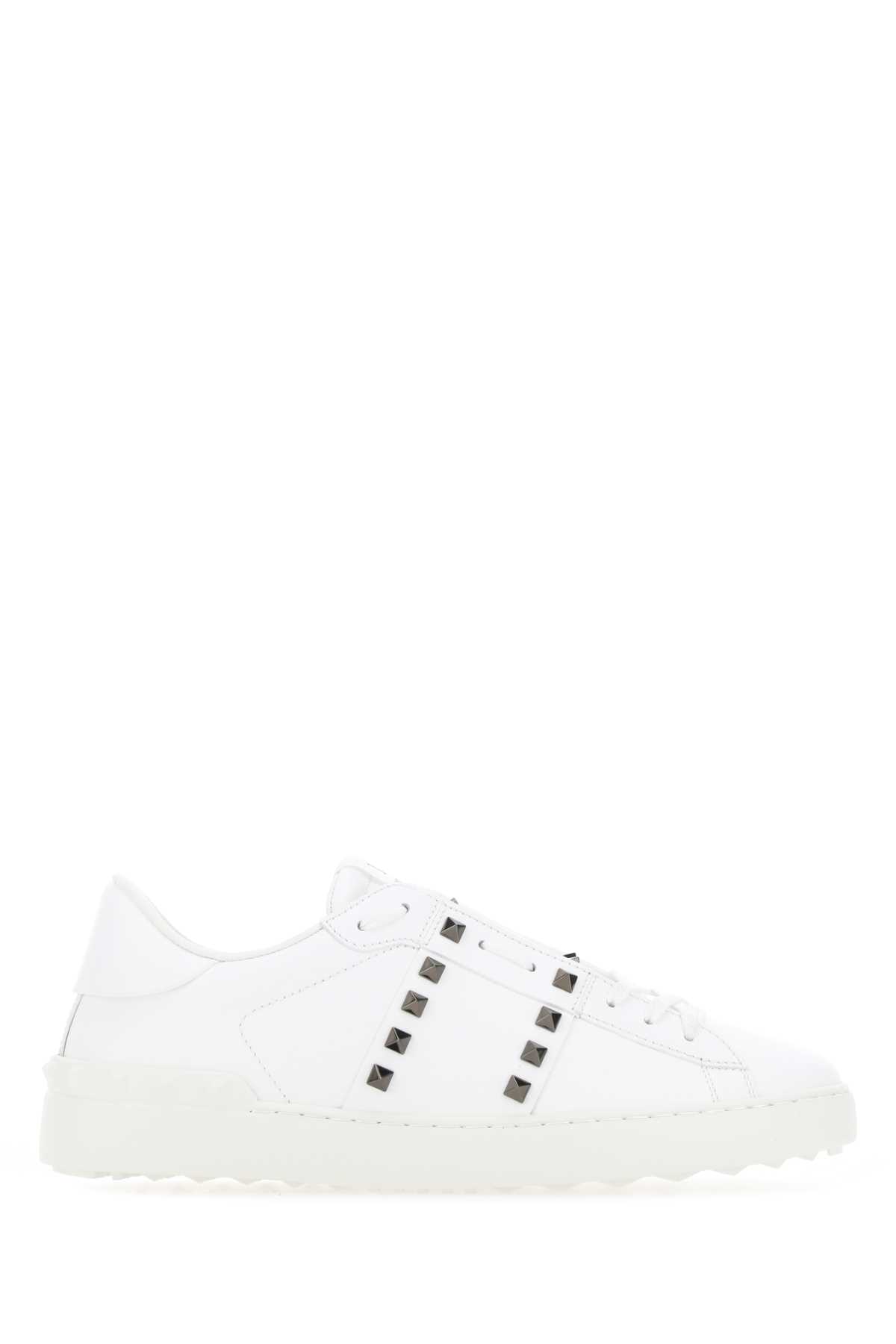 White Leather Rockstud Untitled Sneakers