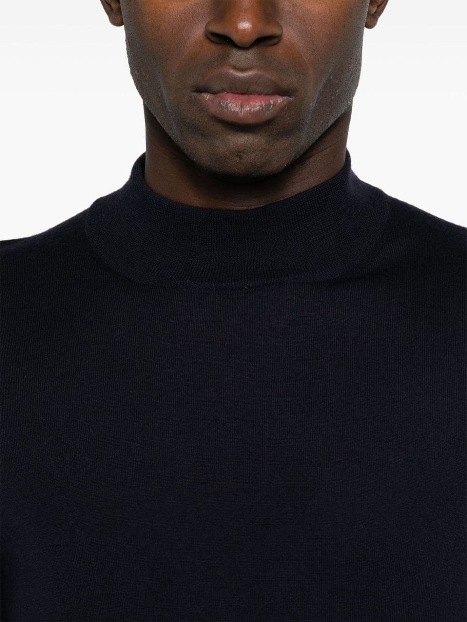 Shop Fedeli Navy Blue Virgin Wool Derby Sweater