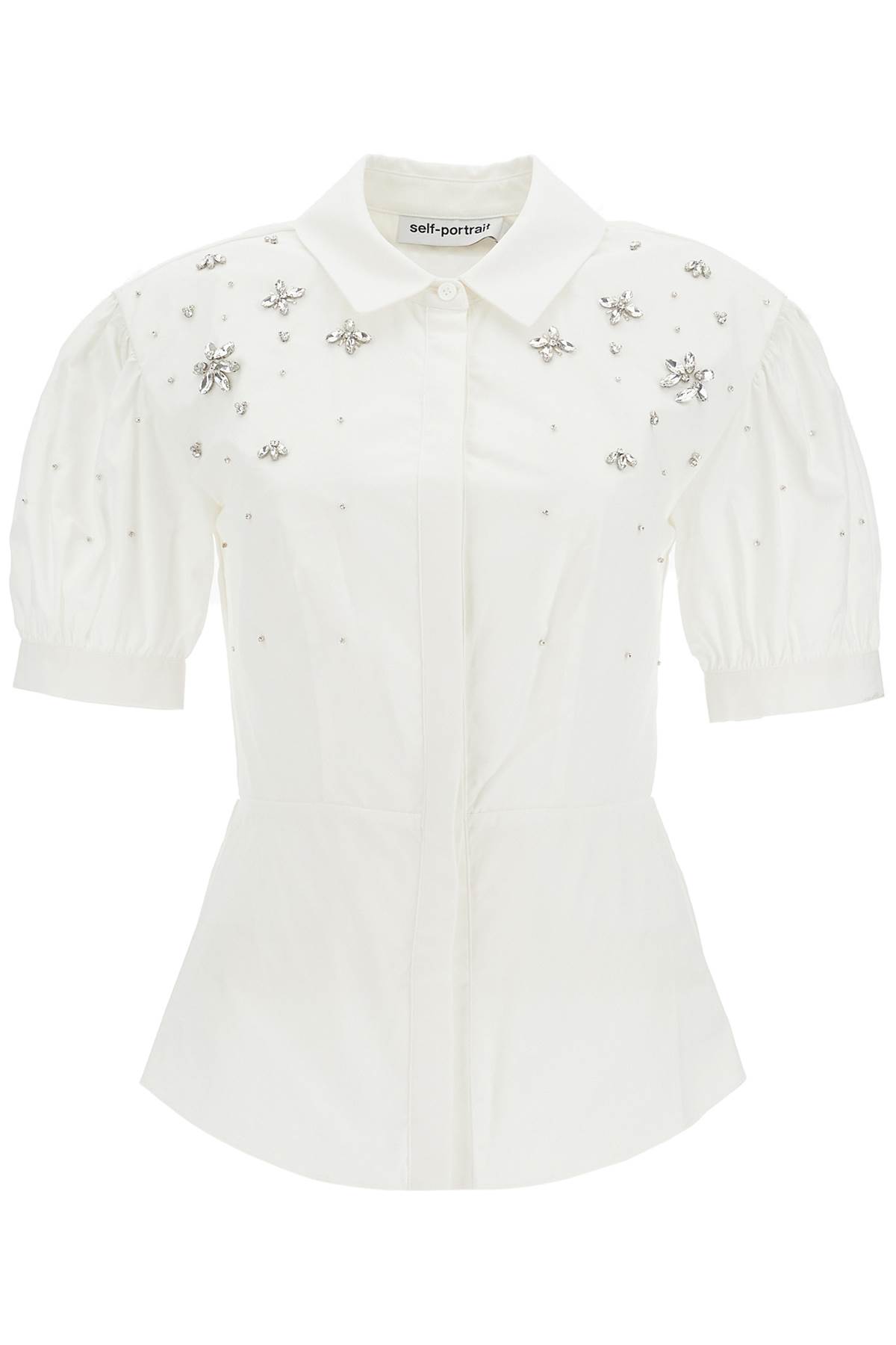 Shop Self-portrait Fitted Cotton Shirt With Tailored In White (white)