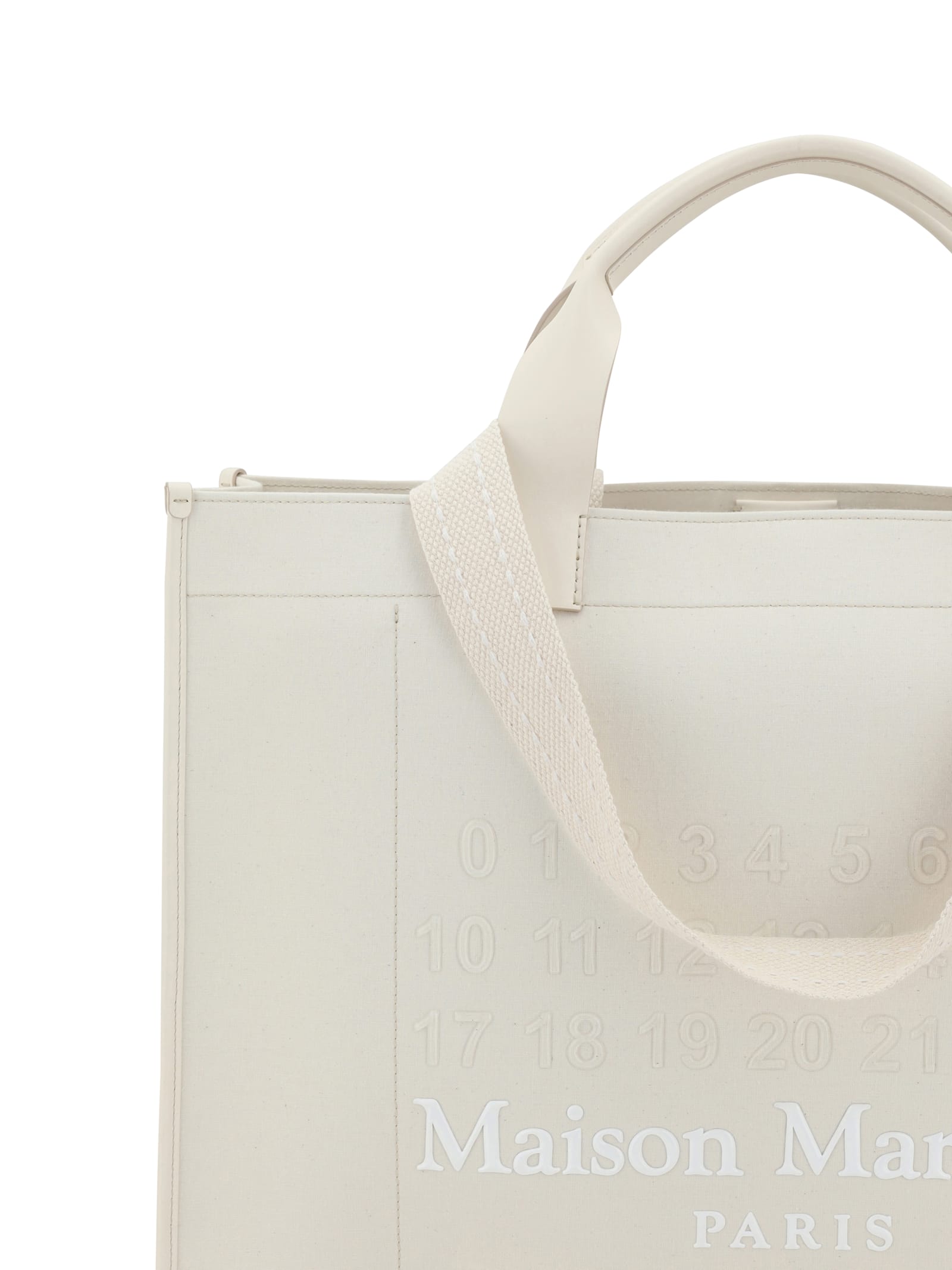 Maison Margiela Cotton Tote Bag Leather Handles In White