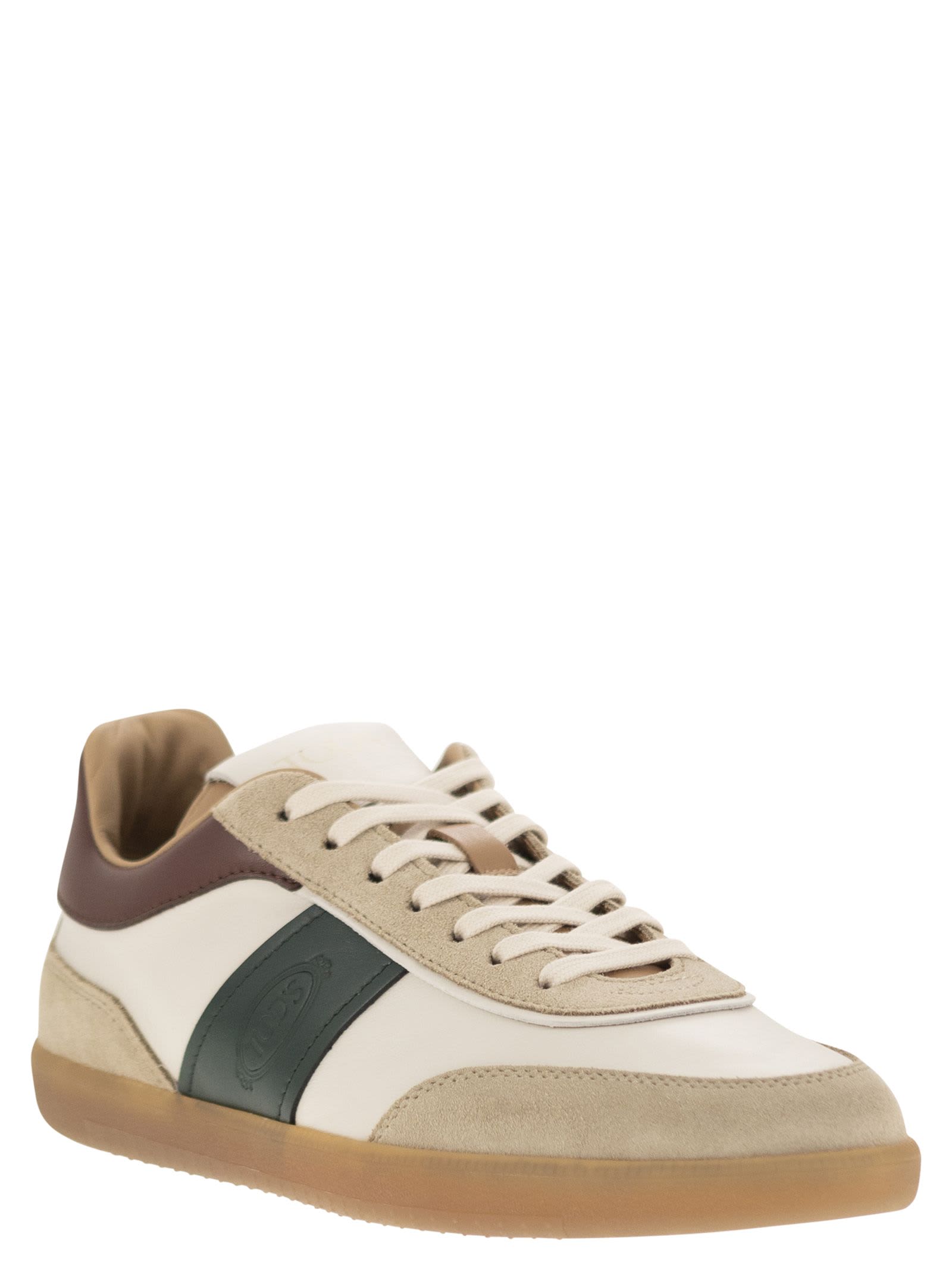 Shop Tod's Suede Leather Tabs Sneakers In Cream/brown/green