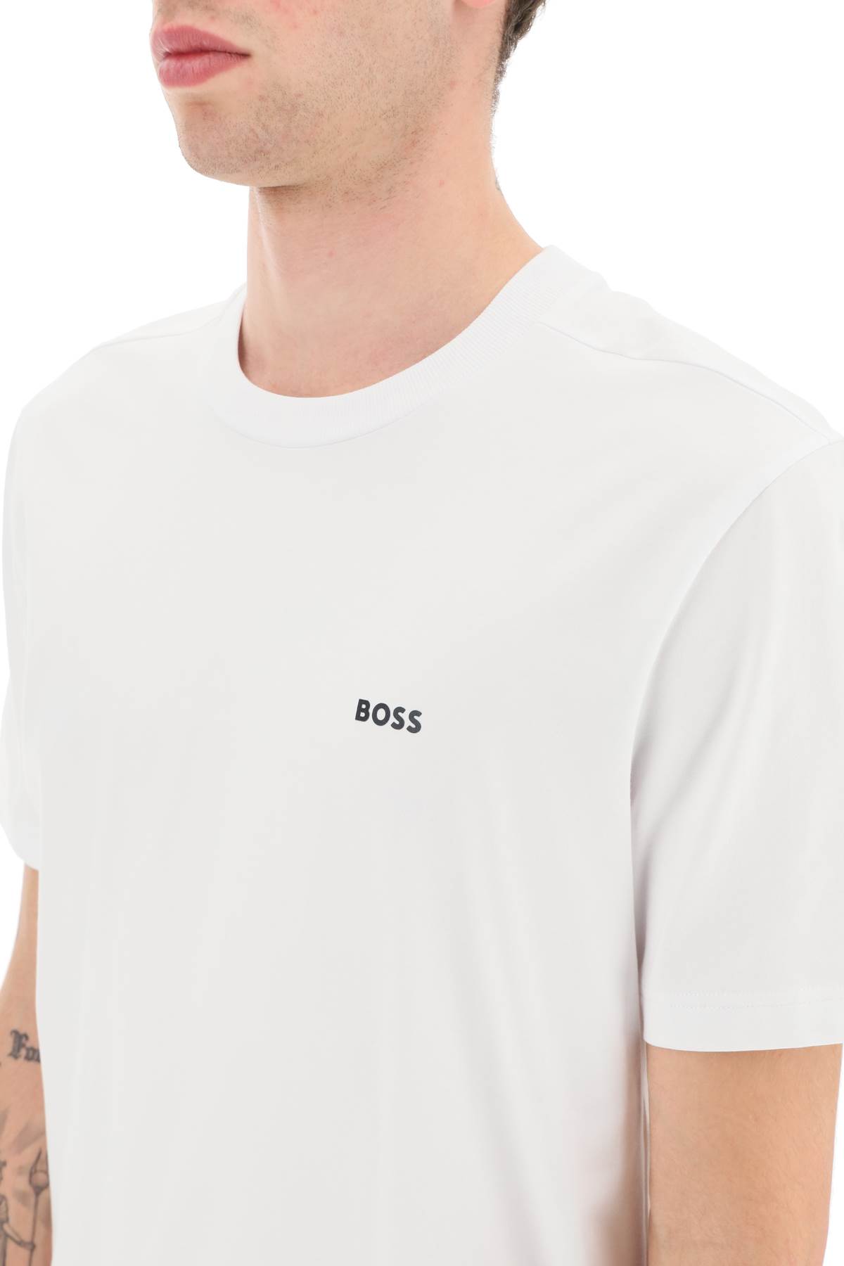 Shop Hugo Boss Stretch Cotton T-shirt In Natural (white)