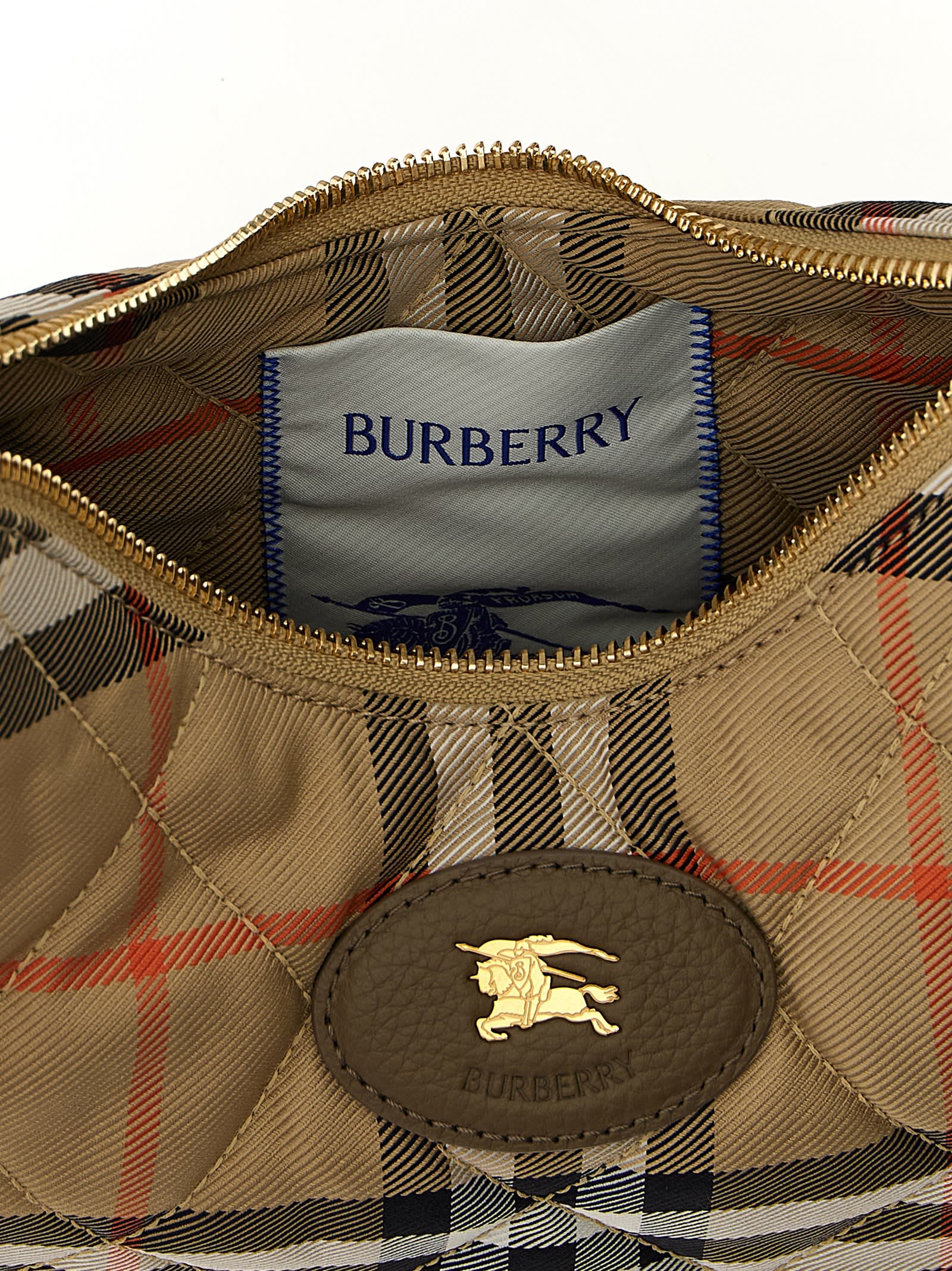 Burberry Women Sand Beige Top Zip Fastening Adjustable Shoulder Strap Signature Equestrian Knight In White