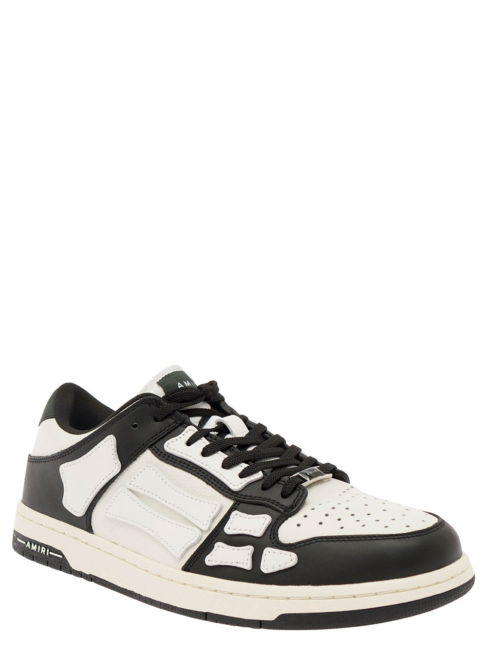 Shop Amiri Skel Top Low White And Black Sneakers With Skeleton Patch In Leather Man In White/black