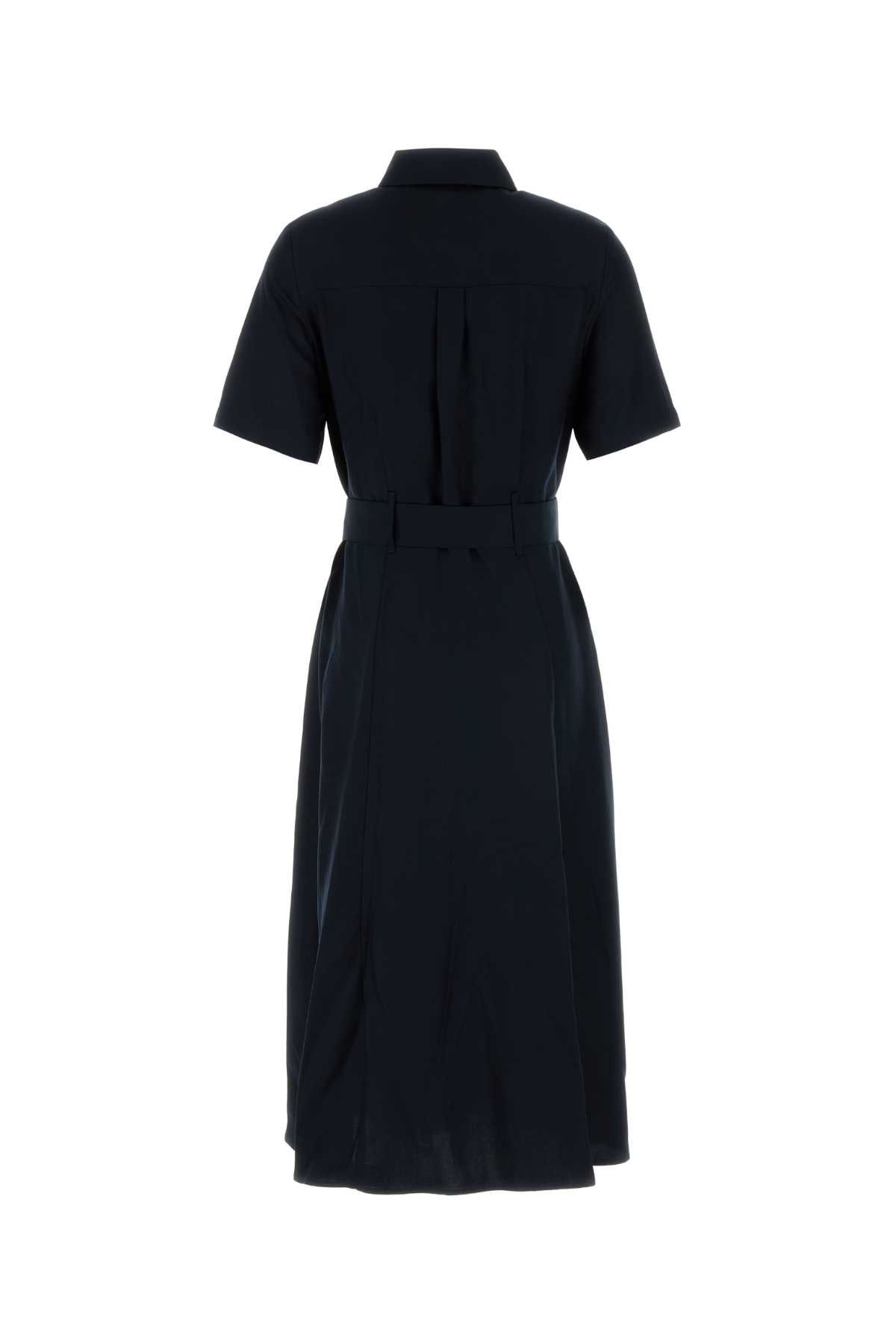 Woolrich Black Long Dress With Short Sleeves And Belt In Blue