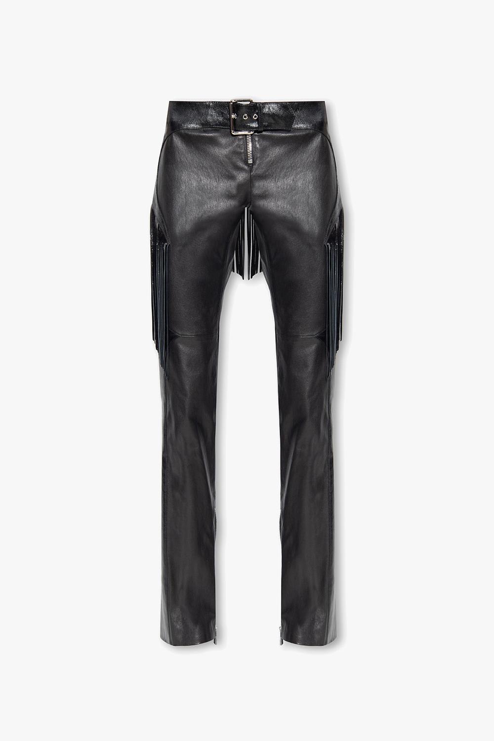 VERSACE LEATHER TROUSERS WITH FRINGES