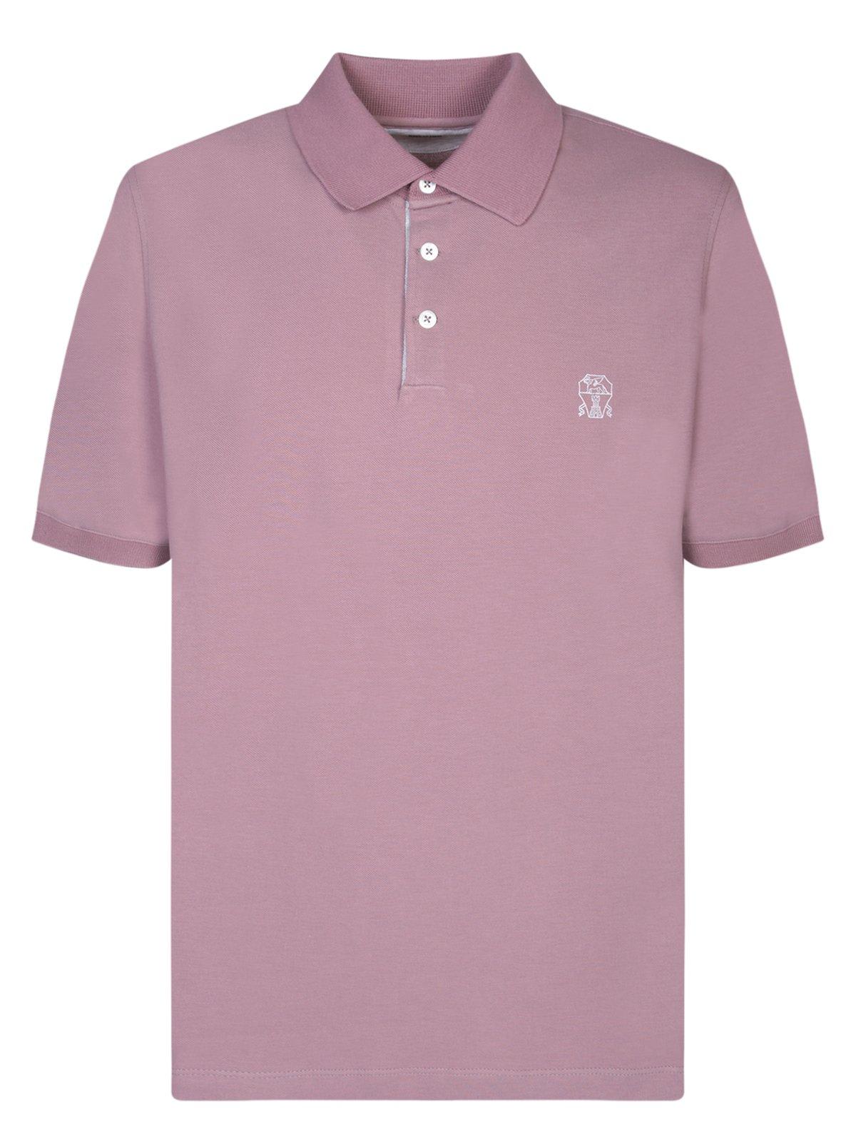 Shop Brunello Cucinelli Logo Printed Short-sleeved Polo Shirt In Purple