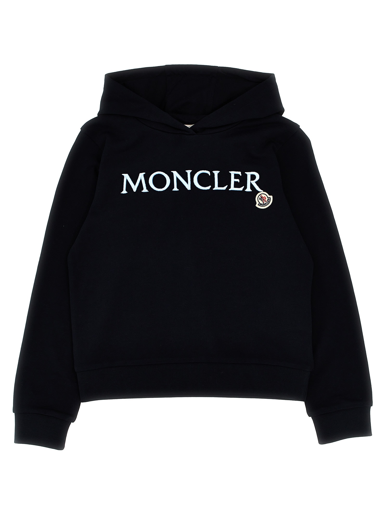 Moncler Kids' Logo Embroidery Hoodie In Blue
