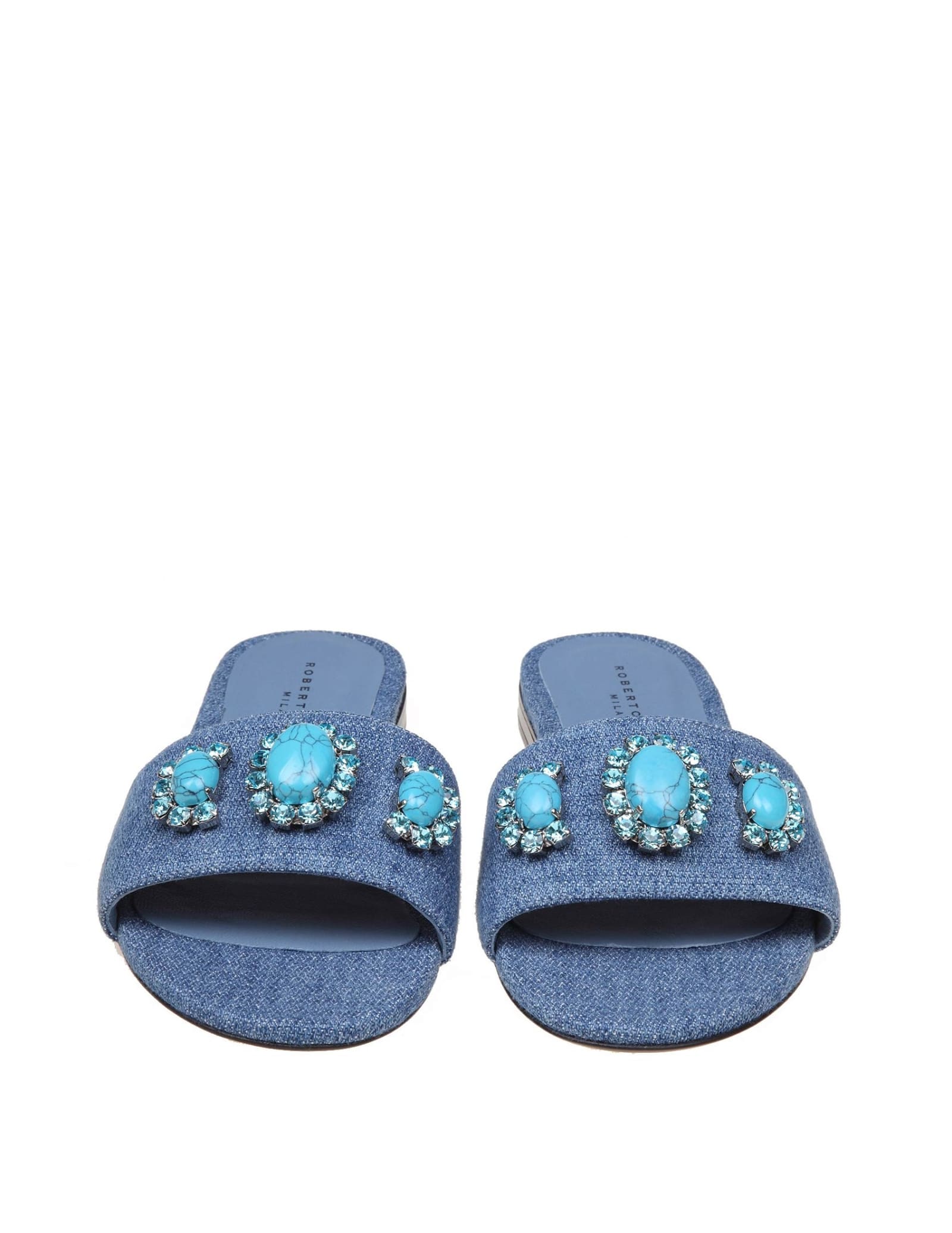 Shop Roberto Festa Panarea Slippers In Jeans With Applied Stones
