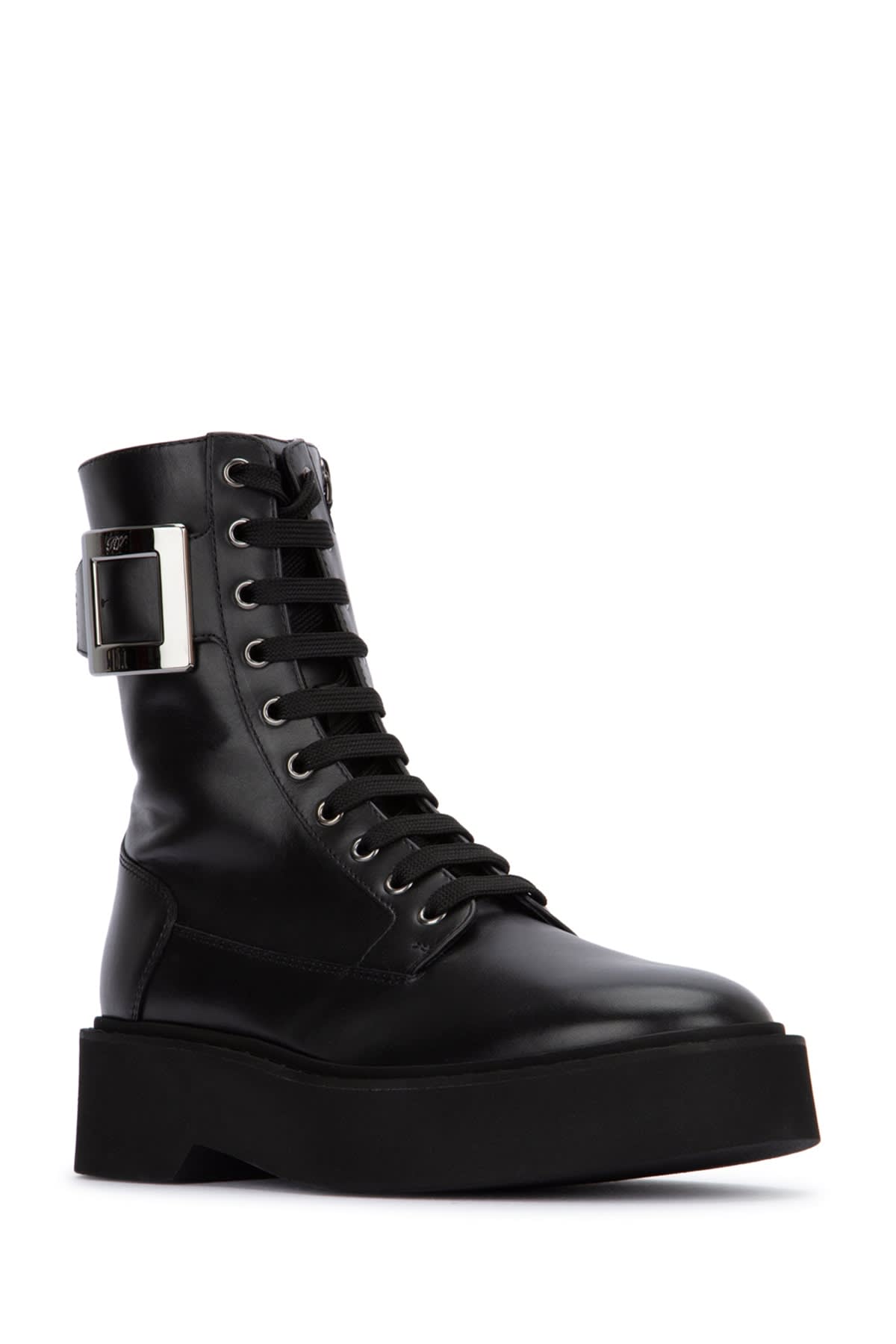 Shop Roger Vivier Viv Rangers High Met Lace-up Boot In Nero