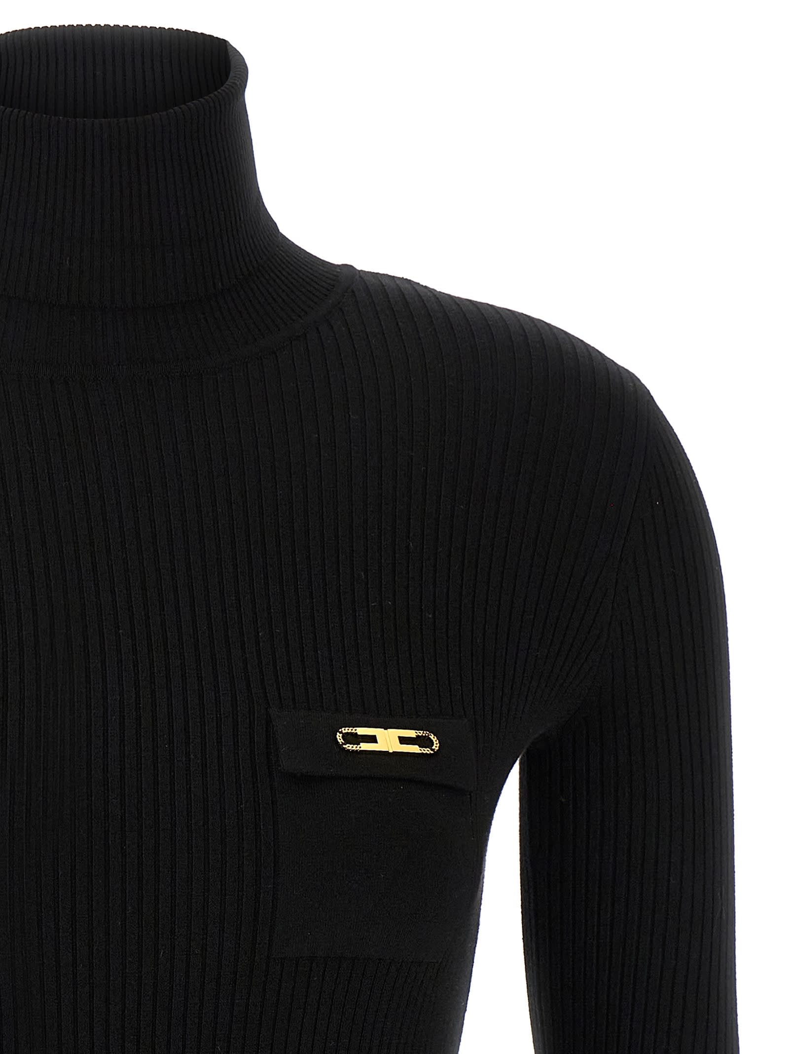 Elisabetta Franchi Ribbed Turtleneck Sweater Sweaters And Cardigans Black In Black