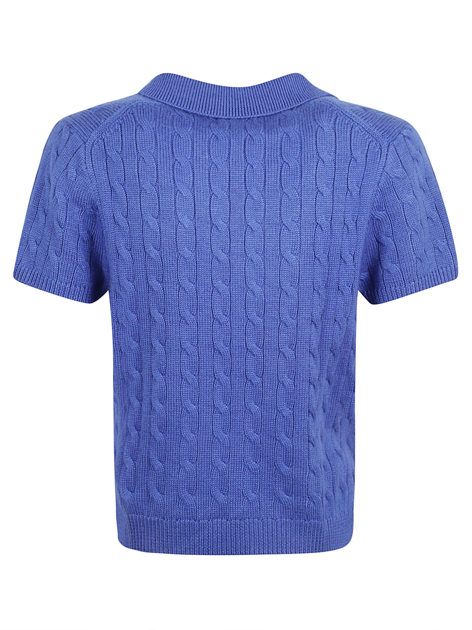 Shop Ralph Lauren V-neck Cropped Knitted Top In Heritage Blue