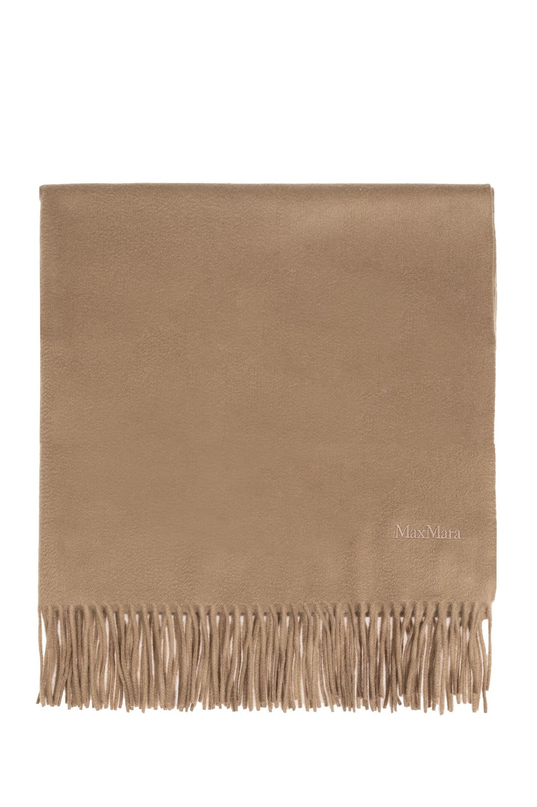 Shop Max Mara Logo Embroidered Fringed Edge Scarf