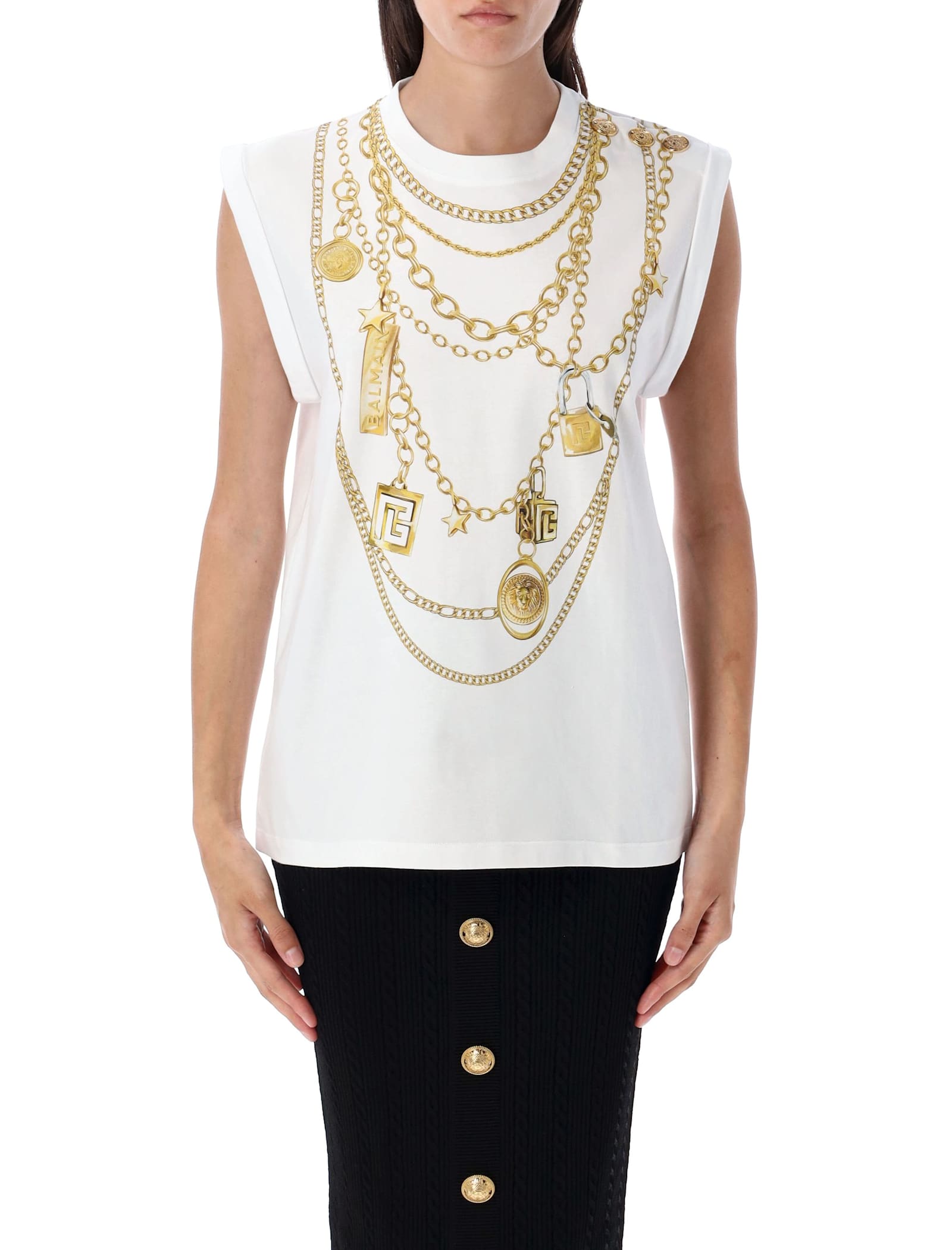 Balmain Chain Print Sleeveless Crew Neck Top In Multi