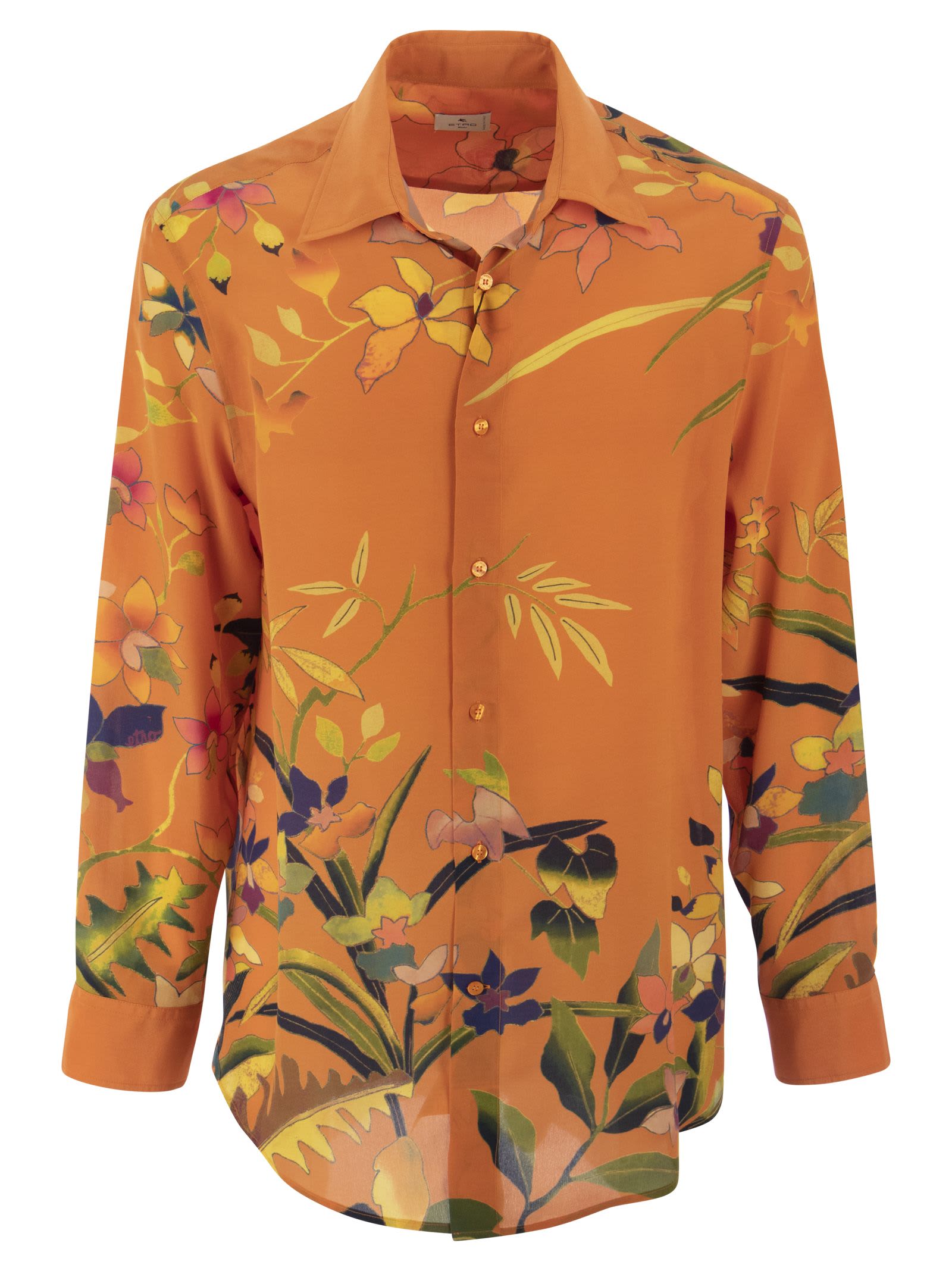Shop Etro Ramage Floral Silk Shirt In Orange