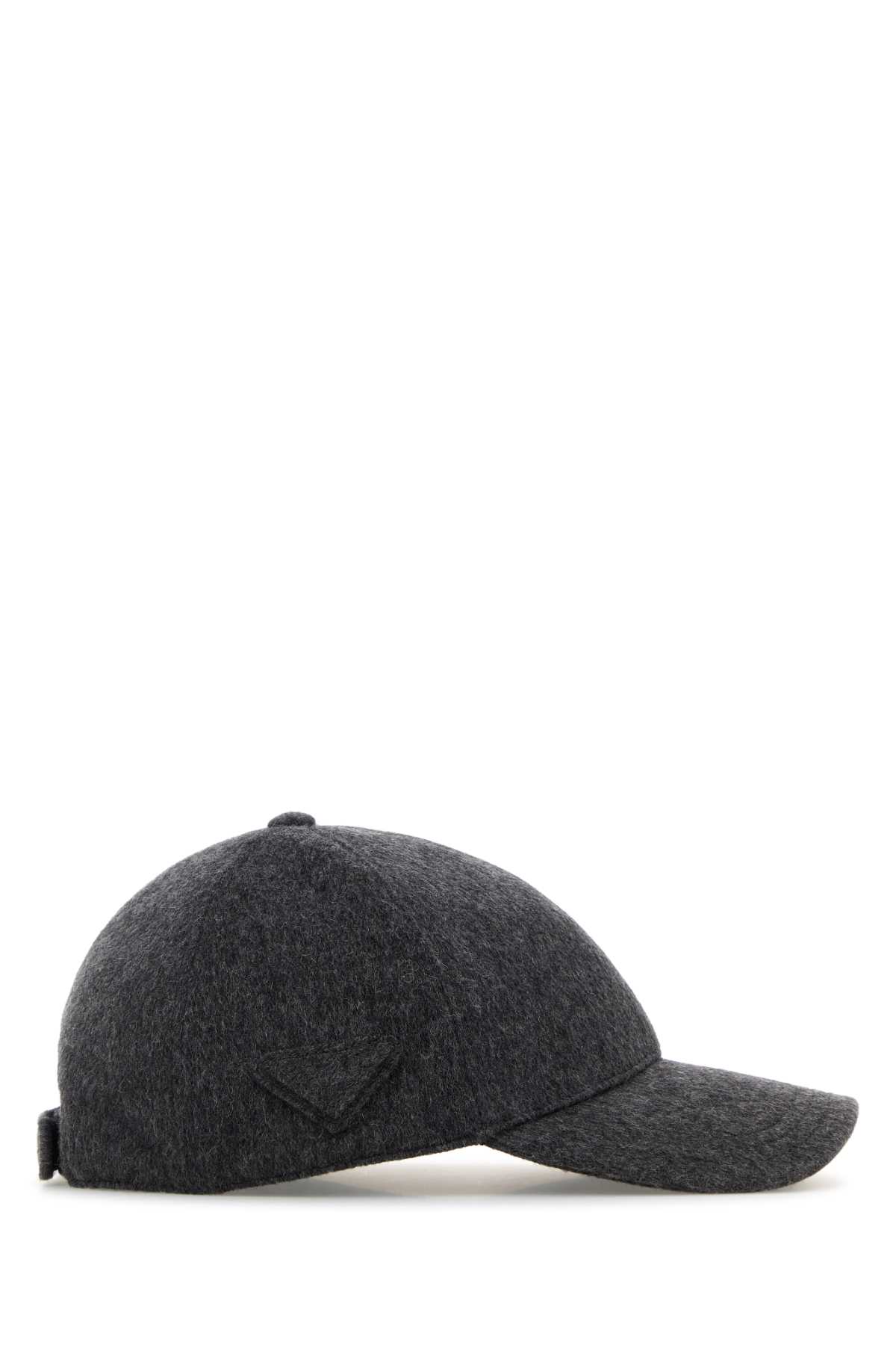Prada Dark Grey Flannel Baseball Cap In Black