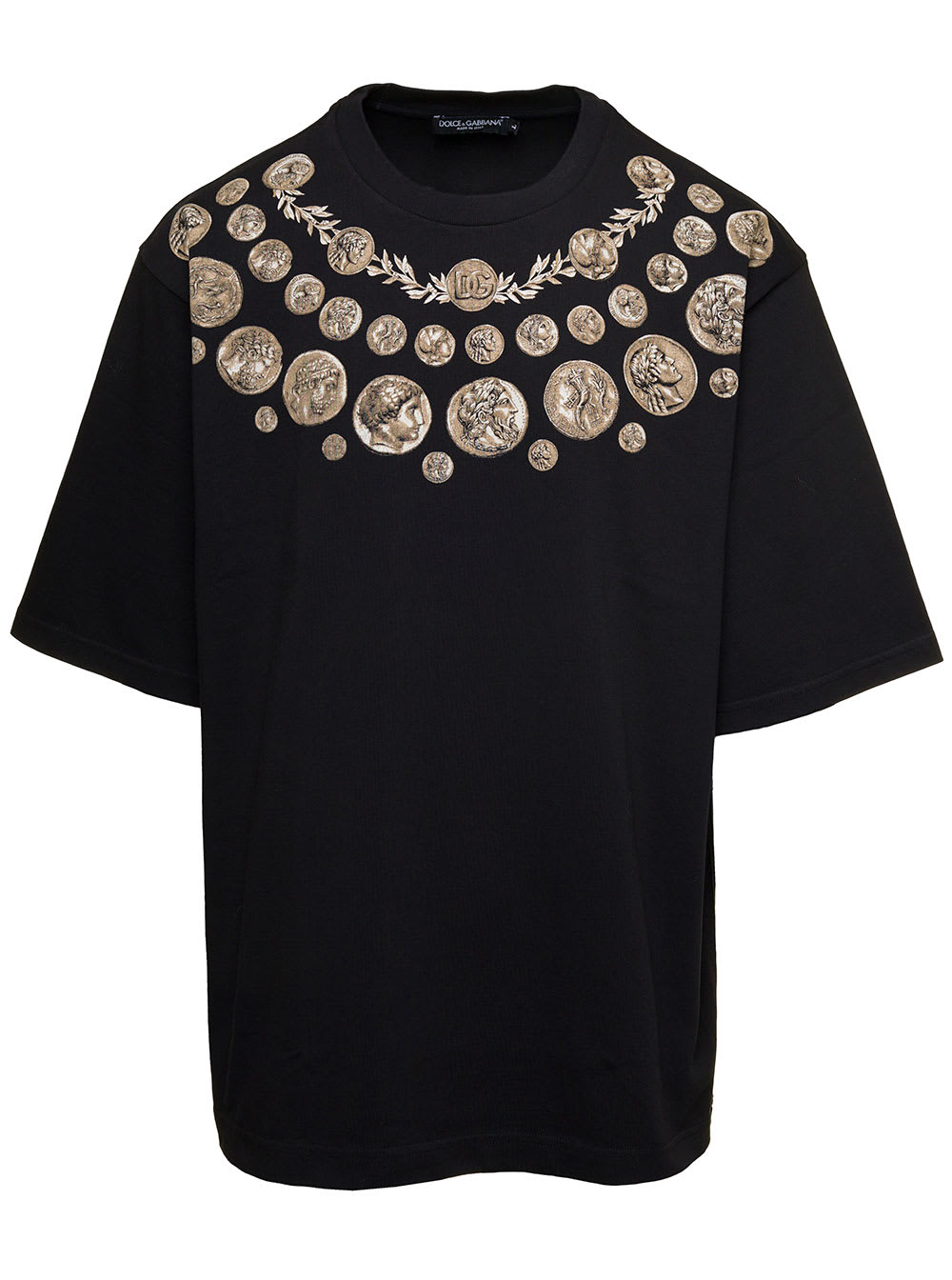 Shop Dolce & Gabbana Black Oversized T-shirt With Monete Print Detail In Cotton Man
