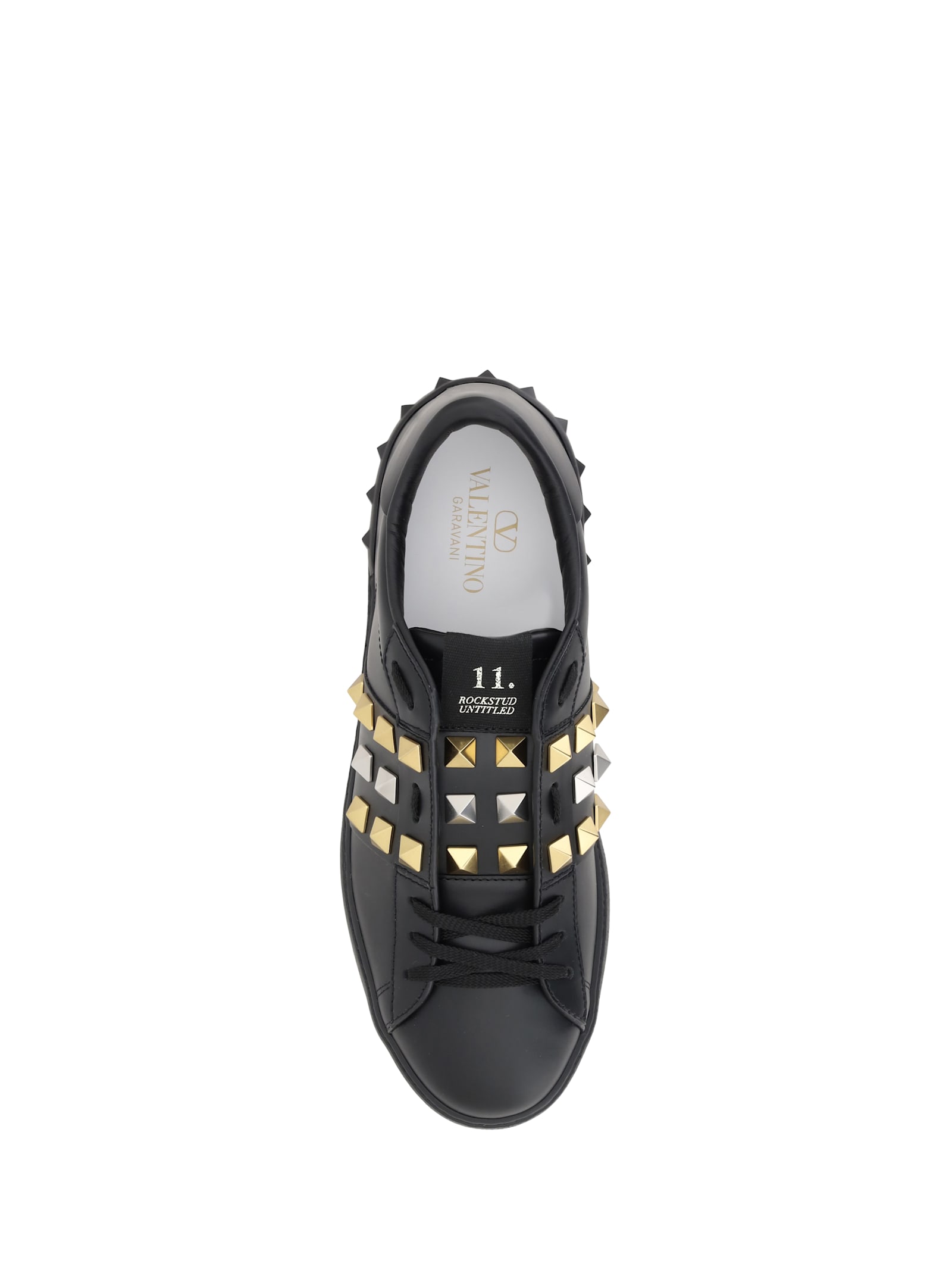 Valentino Garavani Men Rockstud Untitled Sneakers In Nero/antique Brass/antique Silver