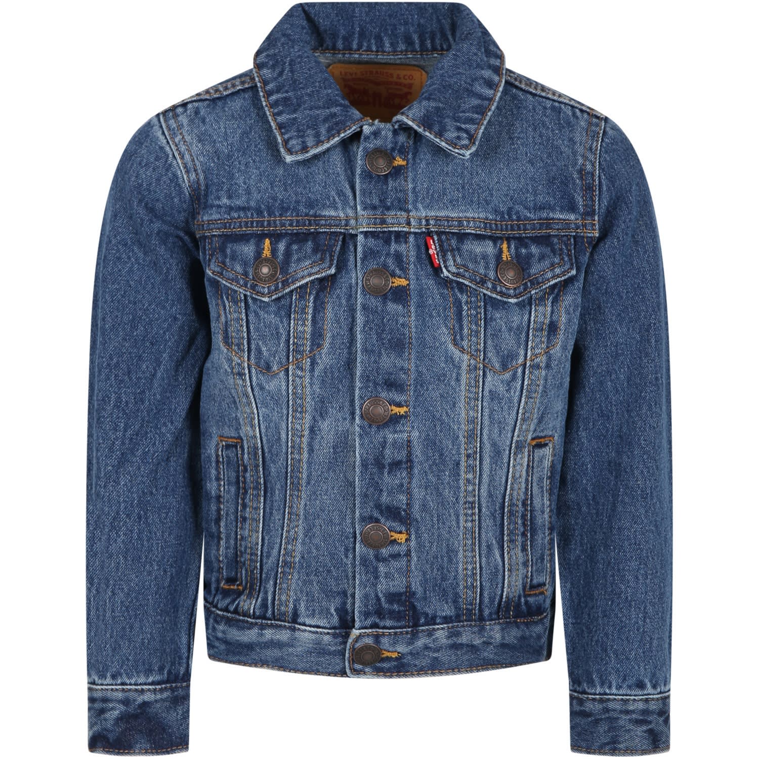 Levi's Blue Jacket For Kids With Logo In Denim