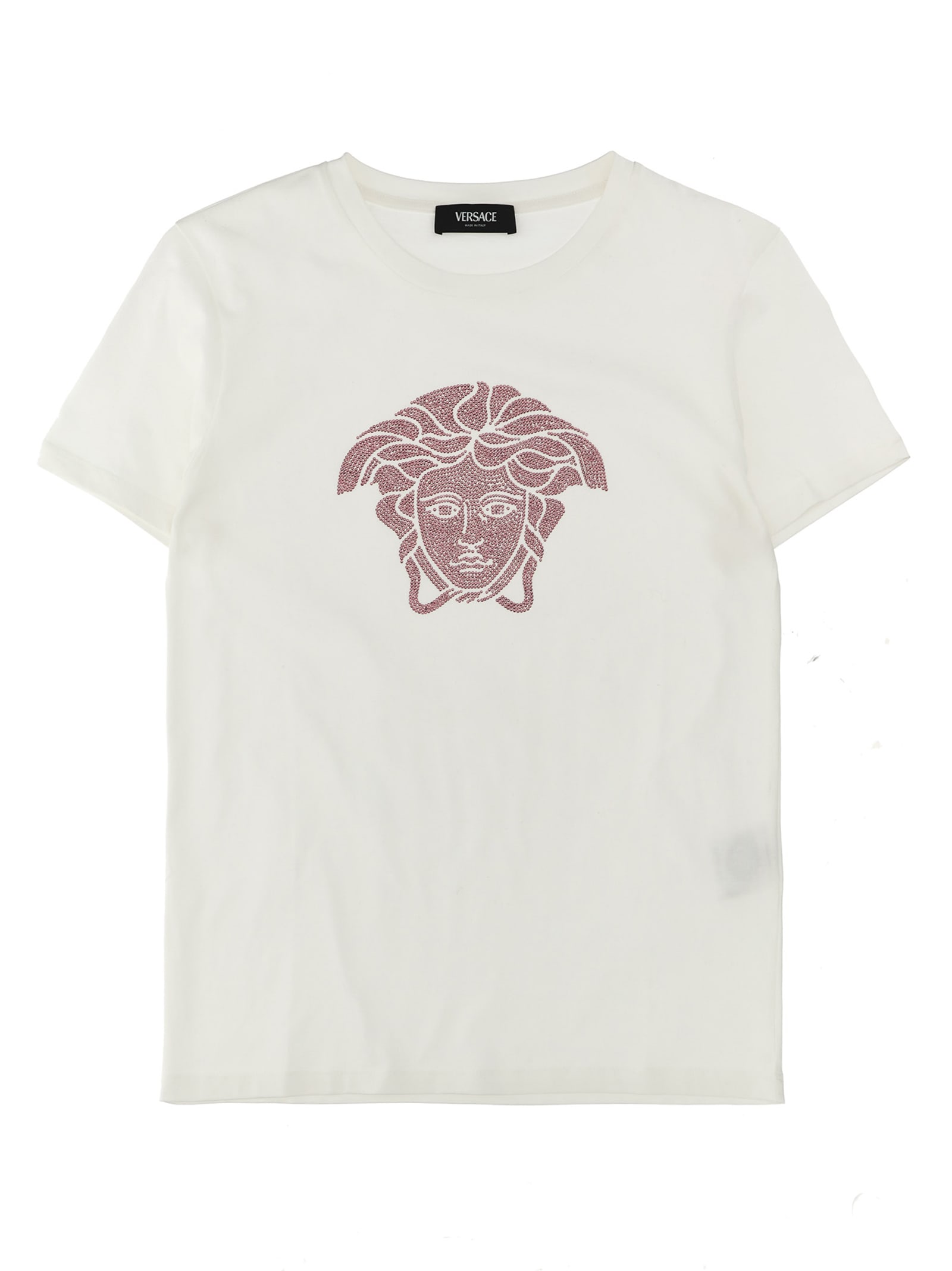 Versace Kids' Rhinestone Logo T-shirt In White