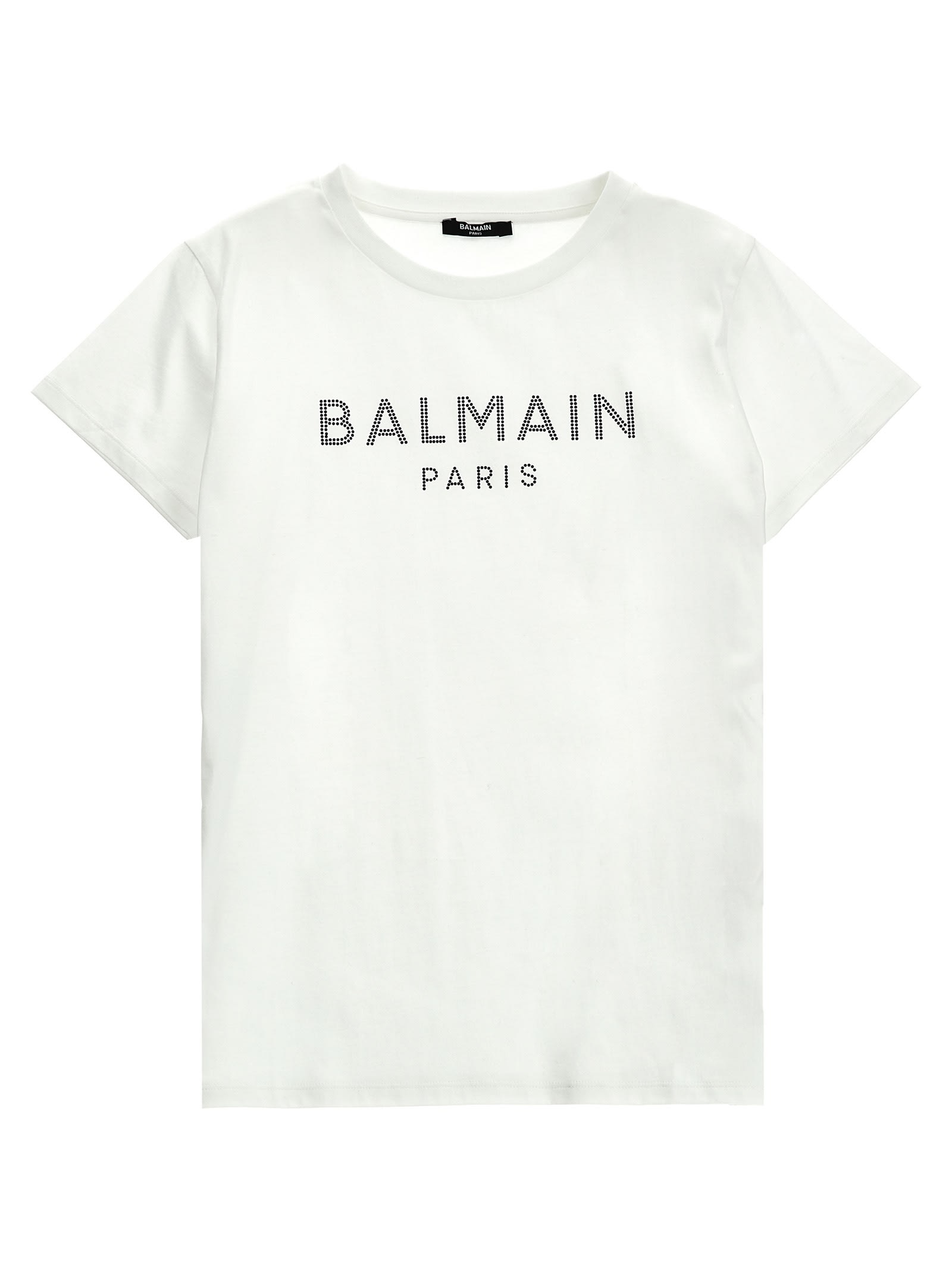 Shop Balmain Rhinestone Logo T-shirt In Bianco