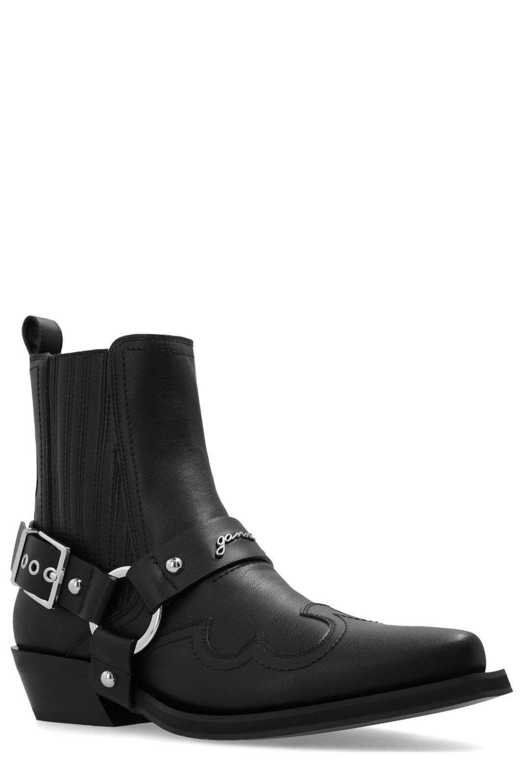 Ganni Western Chelsea Ankle Boots In Black