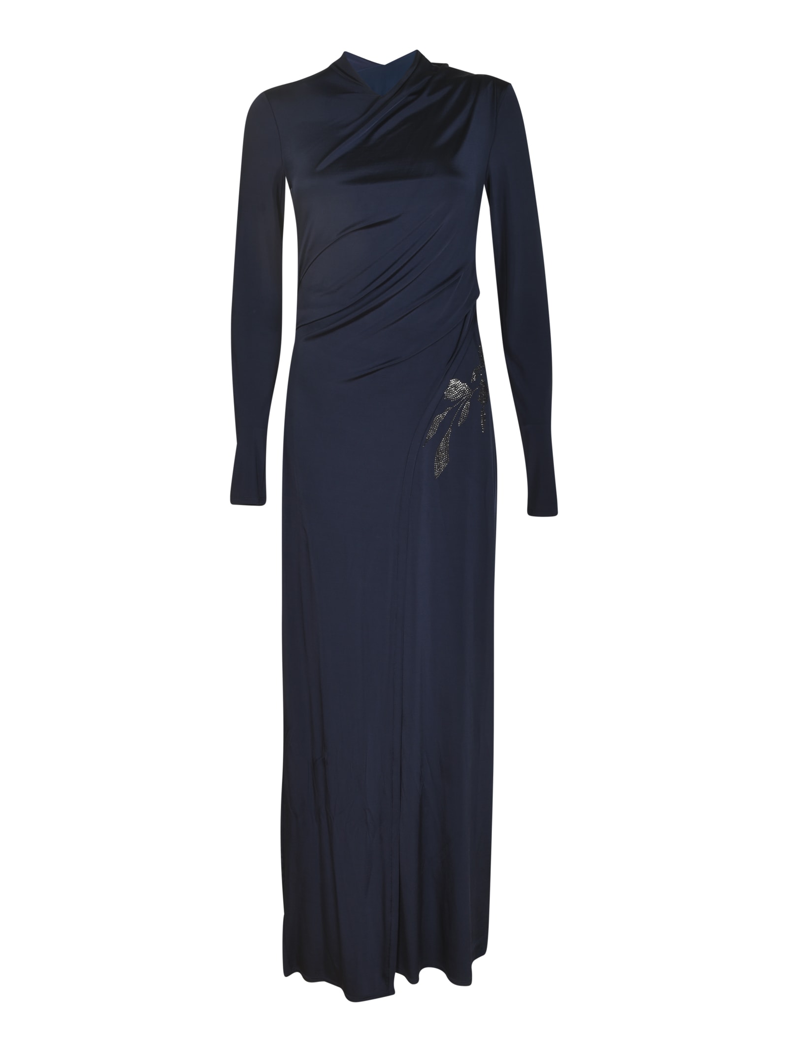 Shop Giorgio Armani Rear Zip Wrap Long-sleeved Dress In Blue