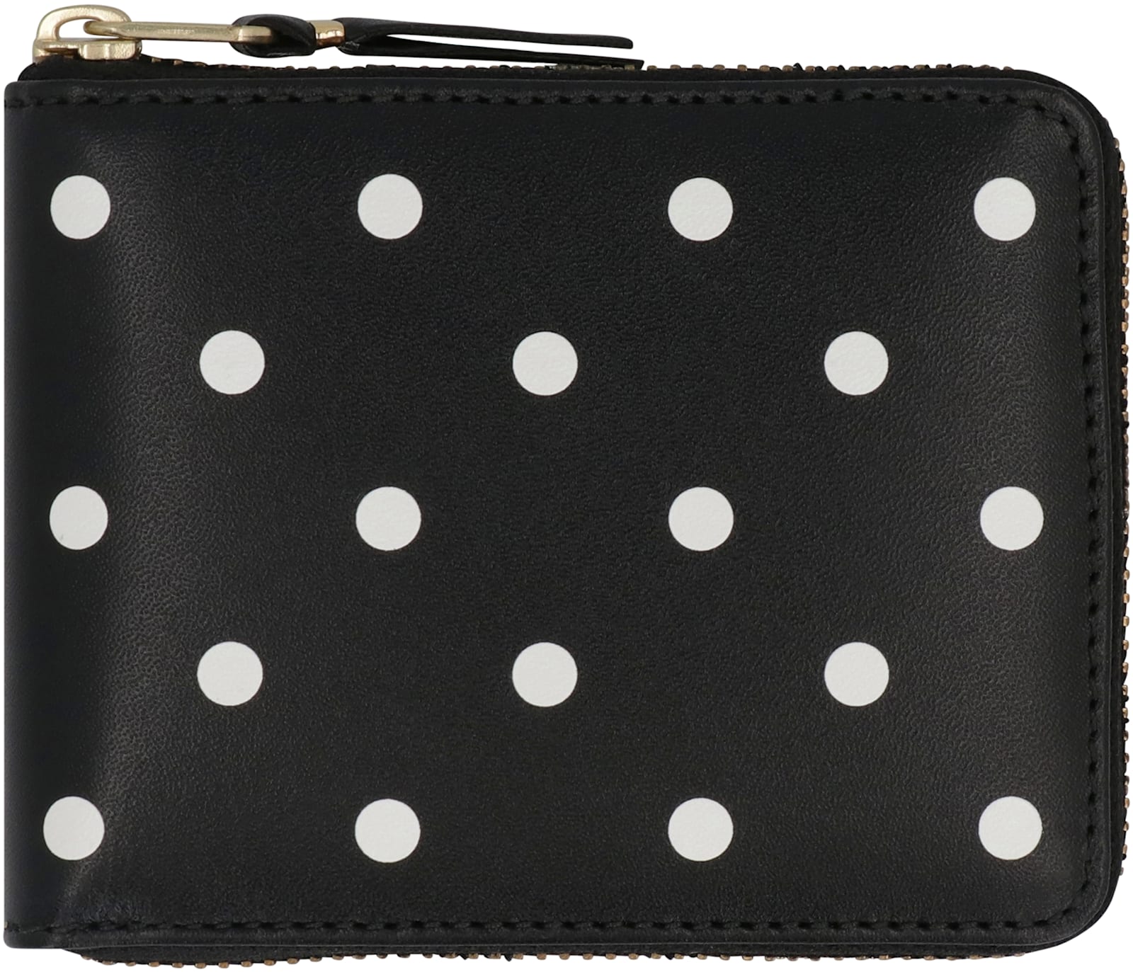 Comme Des Garçons Polka Dot Zip-around Wallet In Black