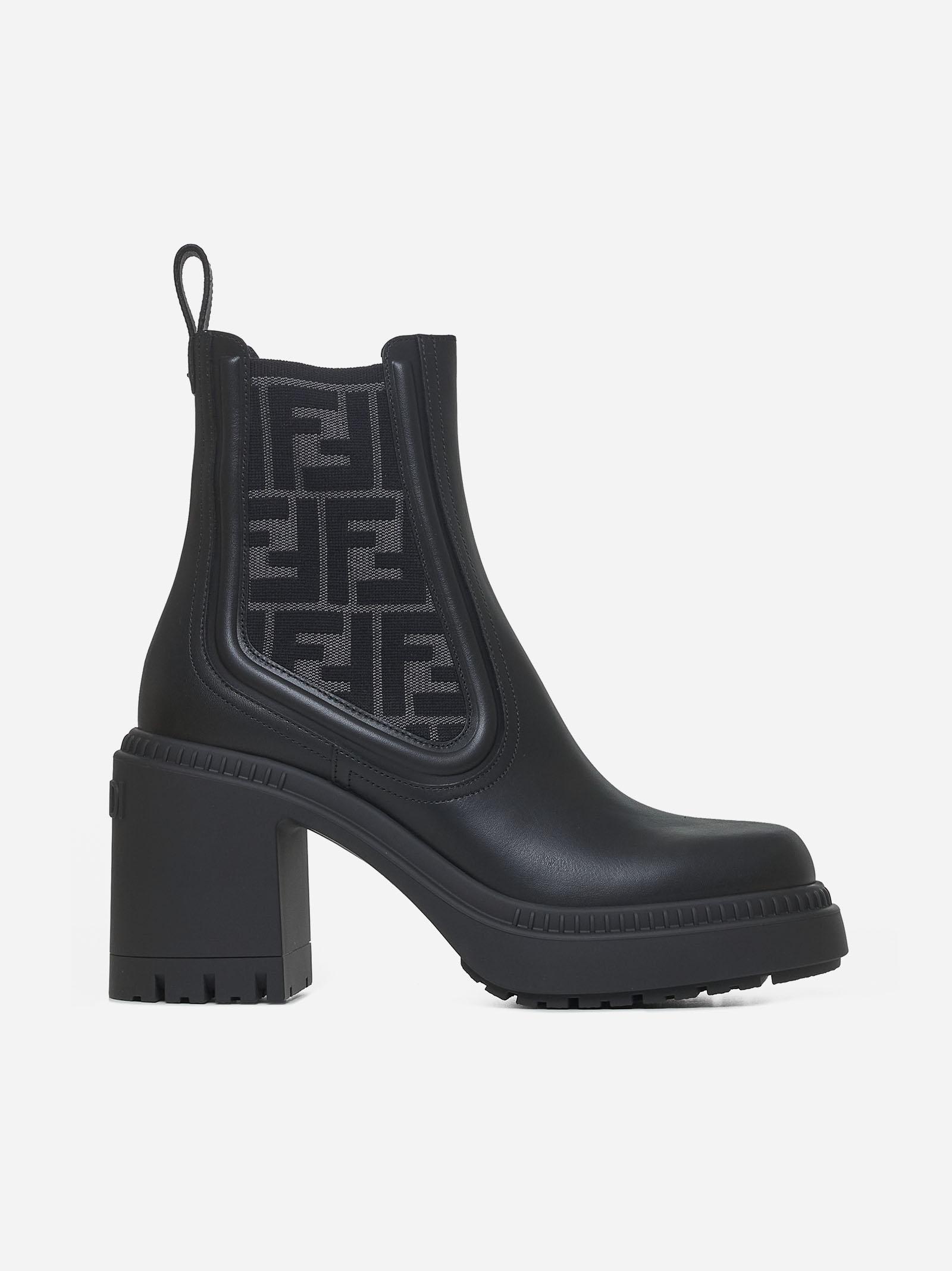 Shop Fendi Domino Biker Leather Ankle Boots In Black