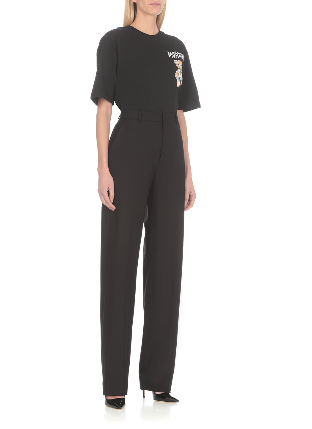 Shop Moschino Viscose Trousers In Black