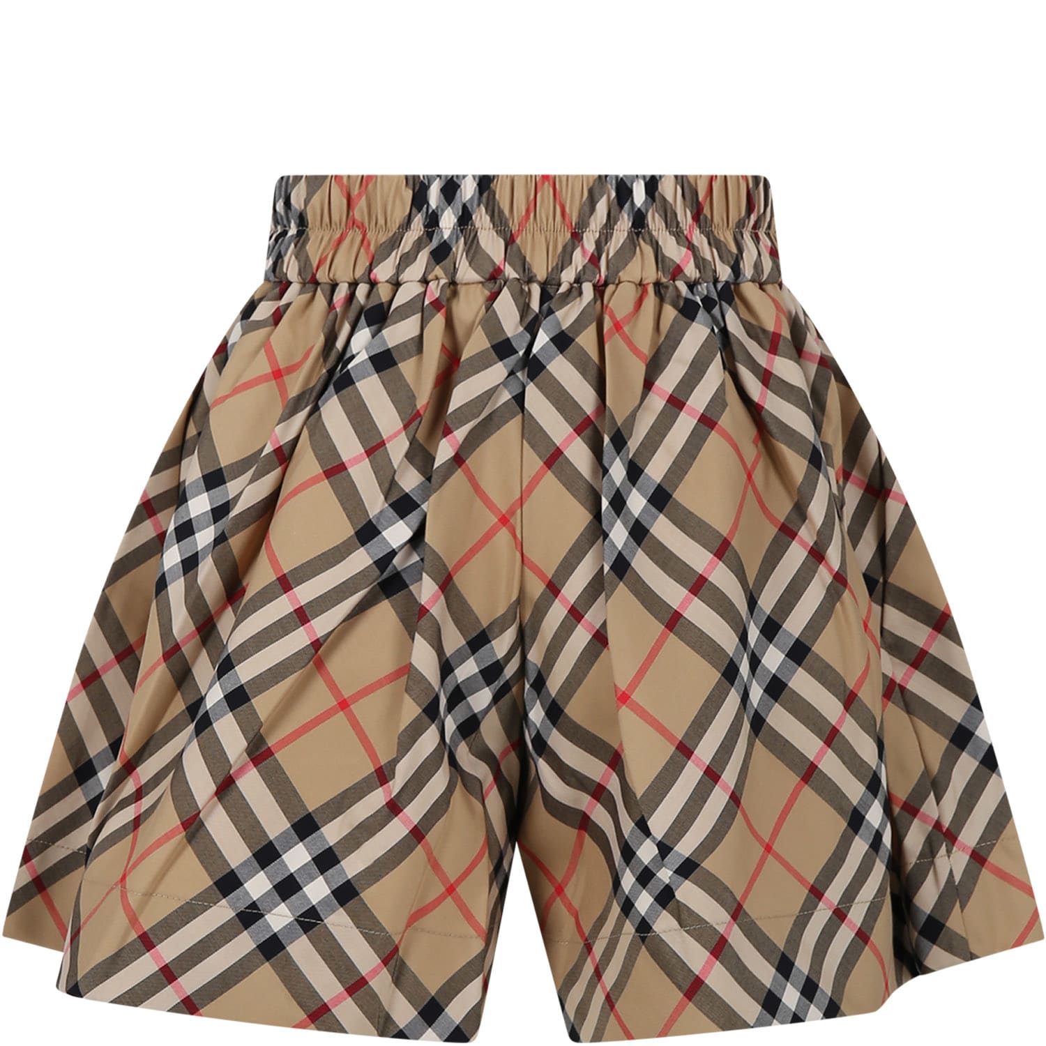 Shop Burberry Beige Shorts For Girl With Iconic All-over Vintage Check