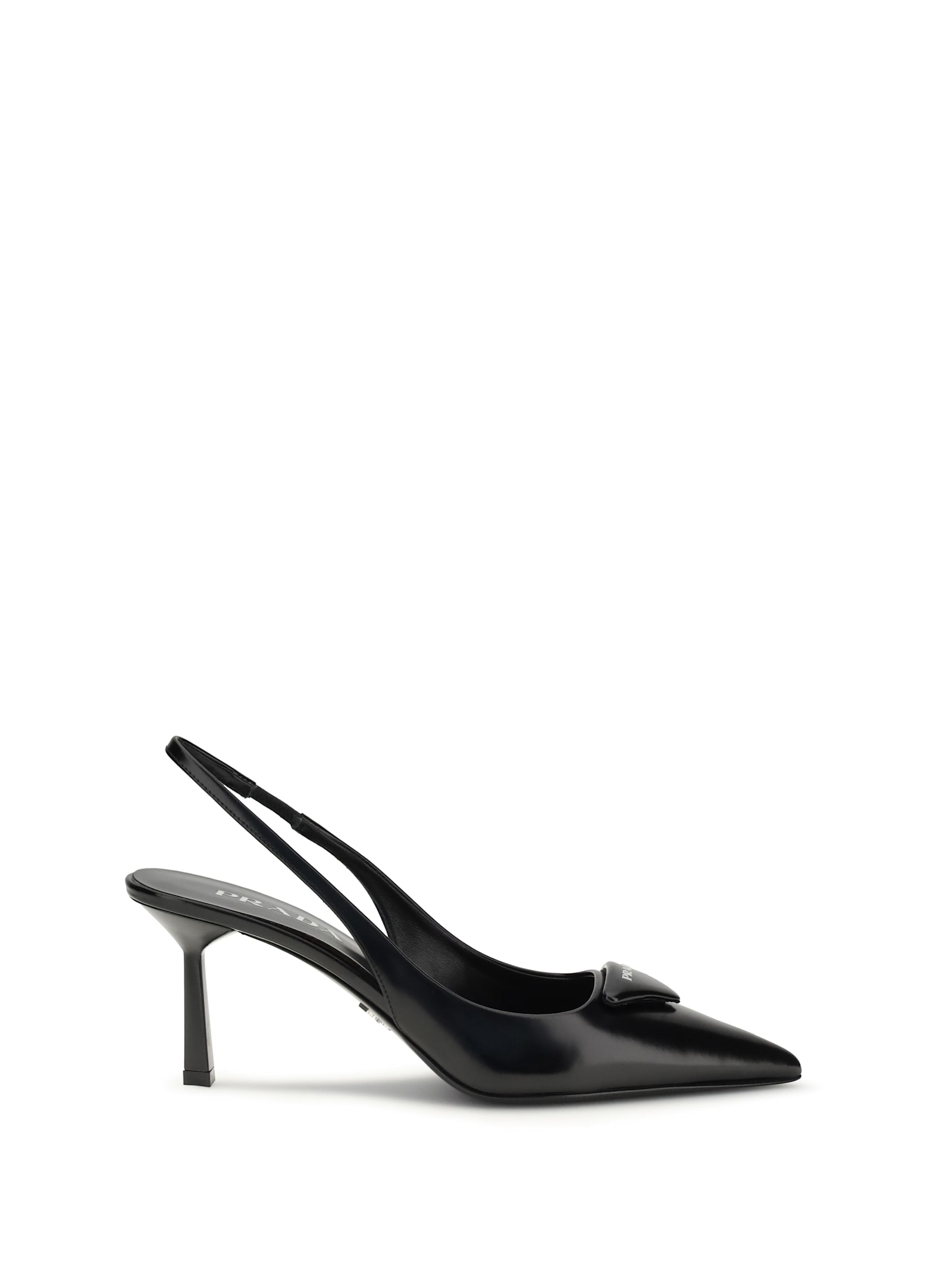Prada Patent Padded Triangle Slingback Pumps In Black