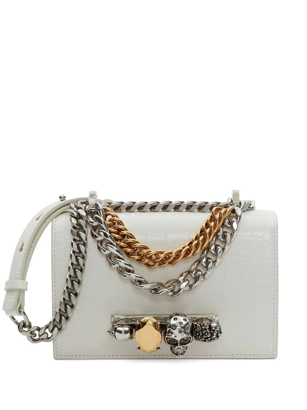 Shop Alexander Mcqueen Ivory Jewelled Satchel Mini Bag With Chain In White