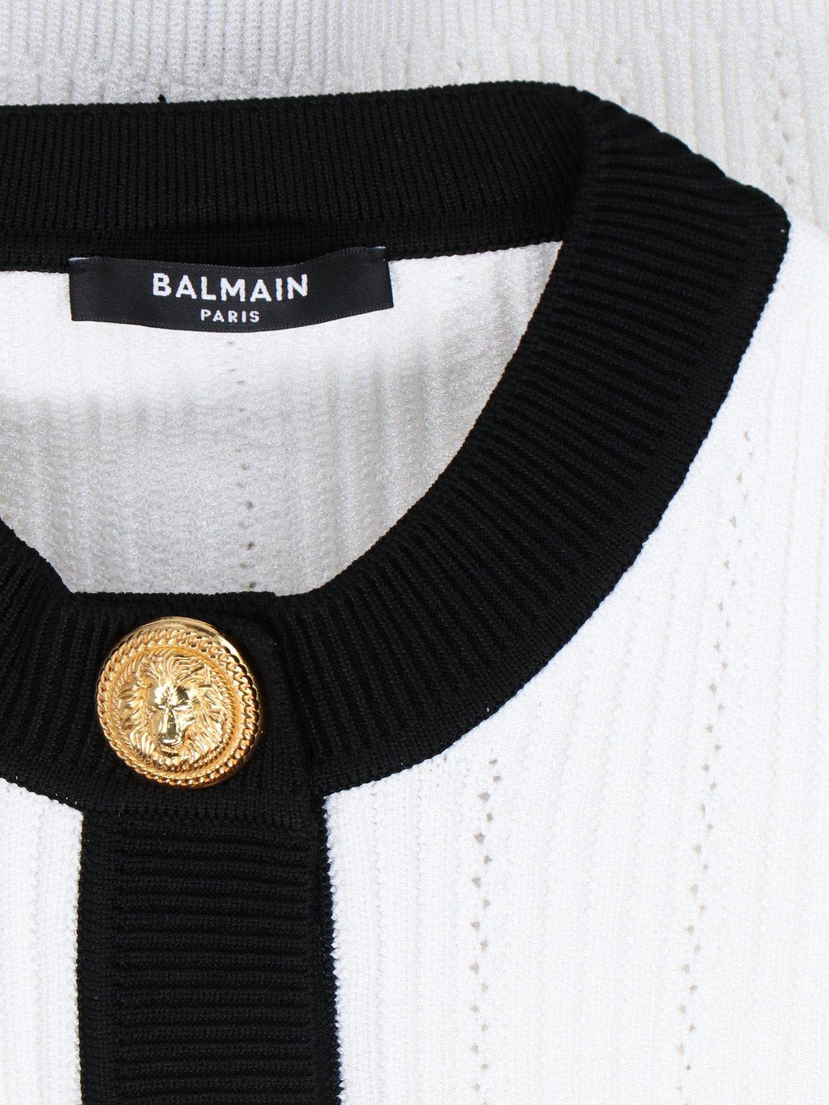 Shop Balmain Knit Cardigan In Bianco
