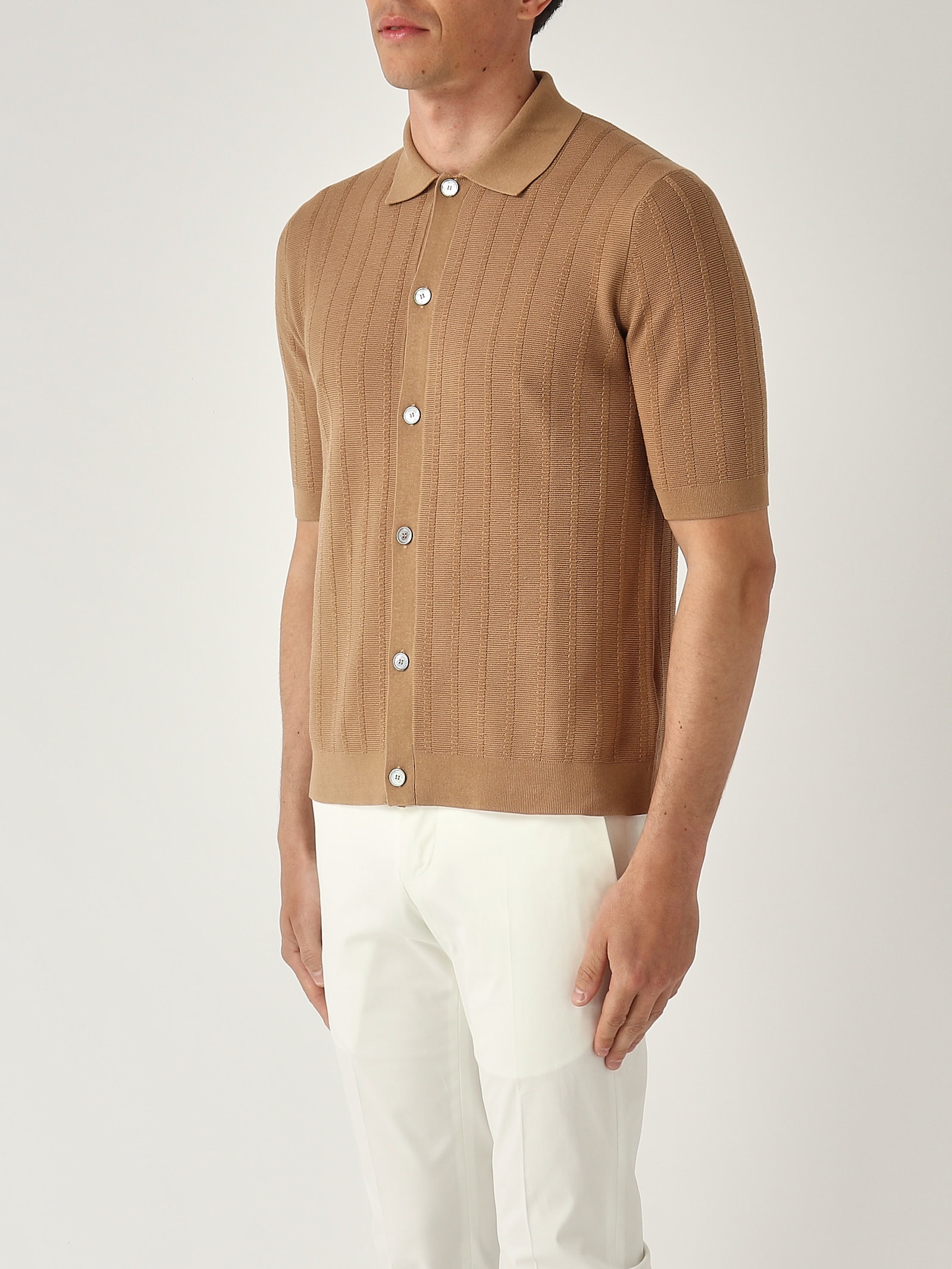 Ballantyne Camicia M/c Punto Riso A Coste Ribs Shirt In Brown