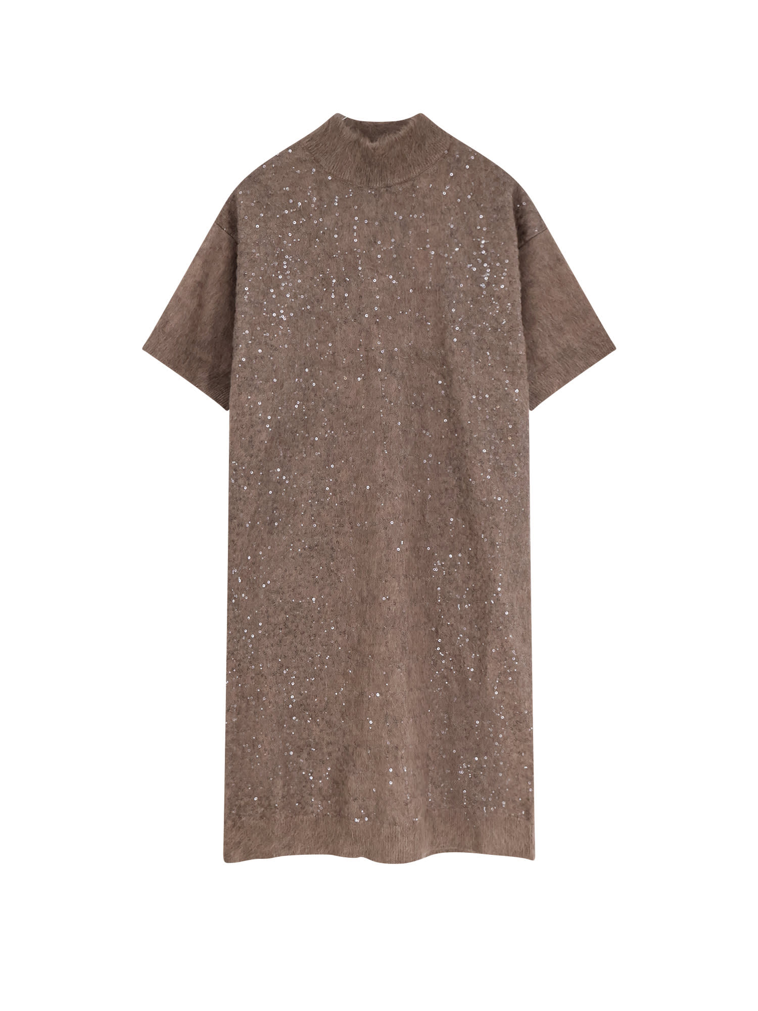 Brunello Cucinelli Women Mohair And Virgin Wool Dress With Sequins In Brown