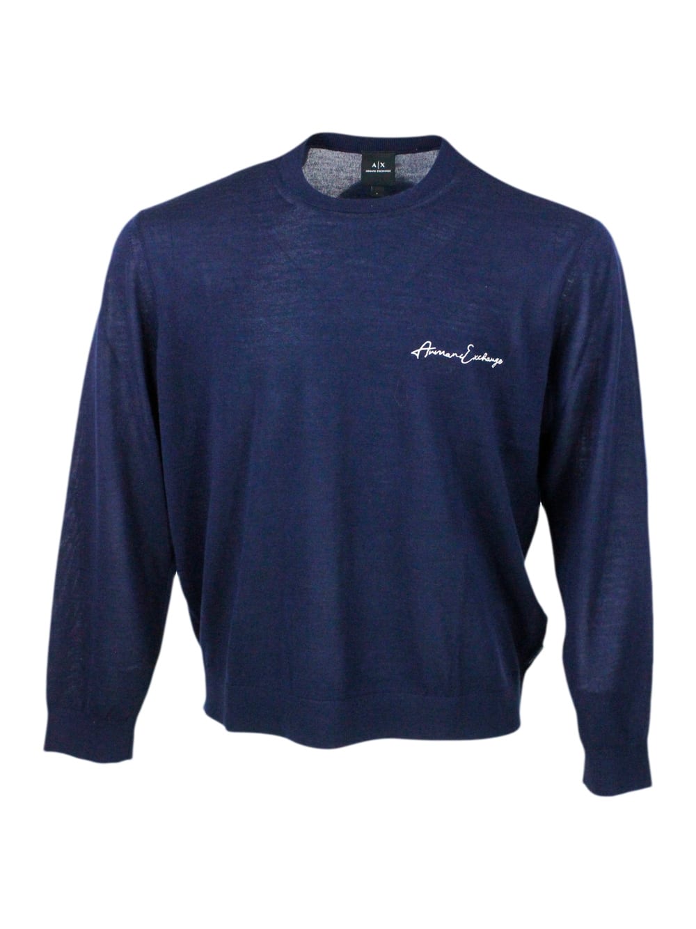 Lightweight Long-sleeved Crew-neck Sweater Made Of Wool Blend With Logo Writing On The Chest