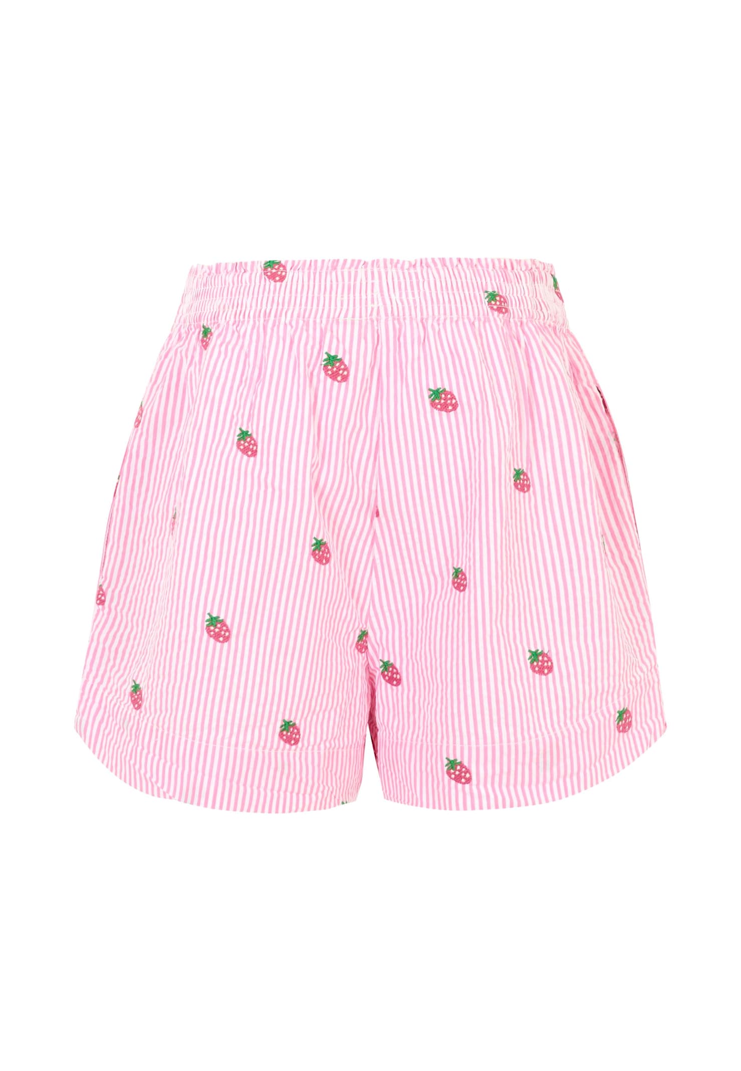 Mc2 Saint Barth Pink Shorts For Girl With Embroidered Fuchsia Strawberries In Pink