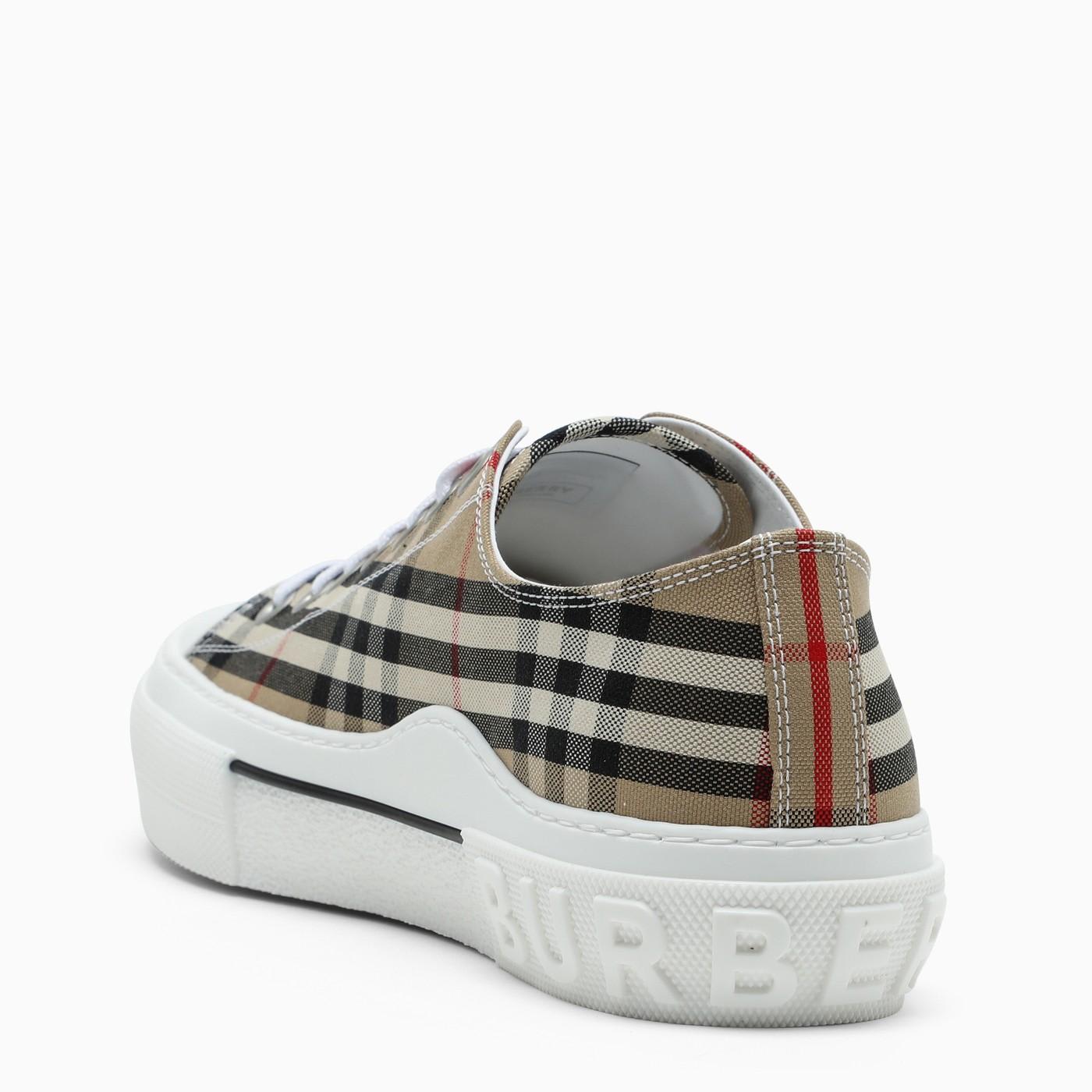 Shop Burberry Beige Sneakers With Vintage Check Motif In Neutrals