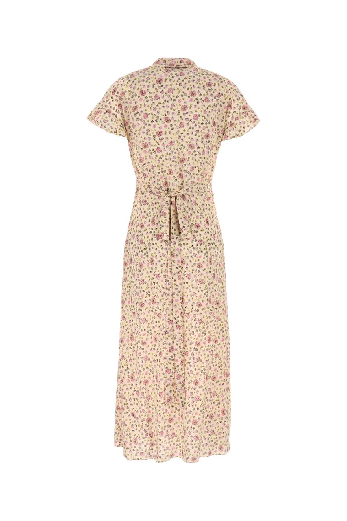 Miu Miu Silk Dress With Floral Pattern And Tie Waist In Multi