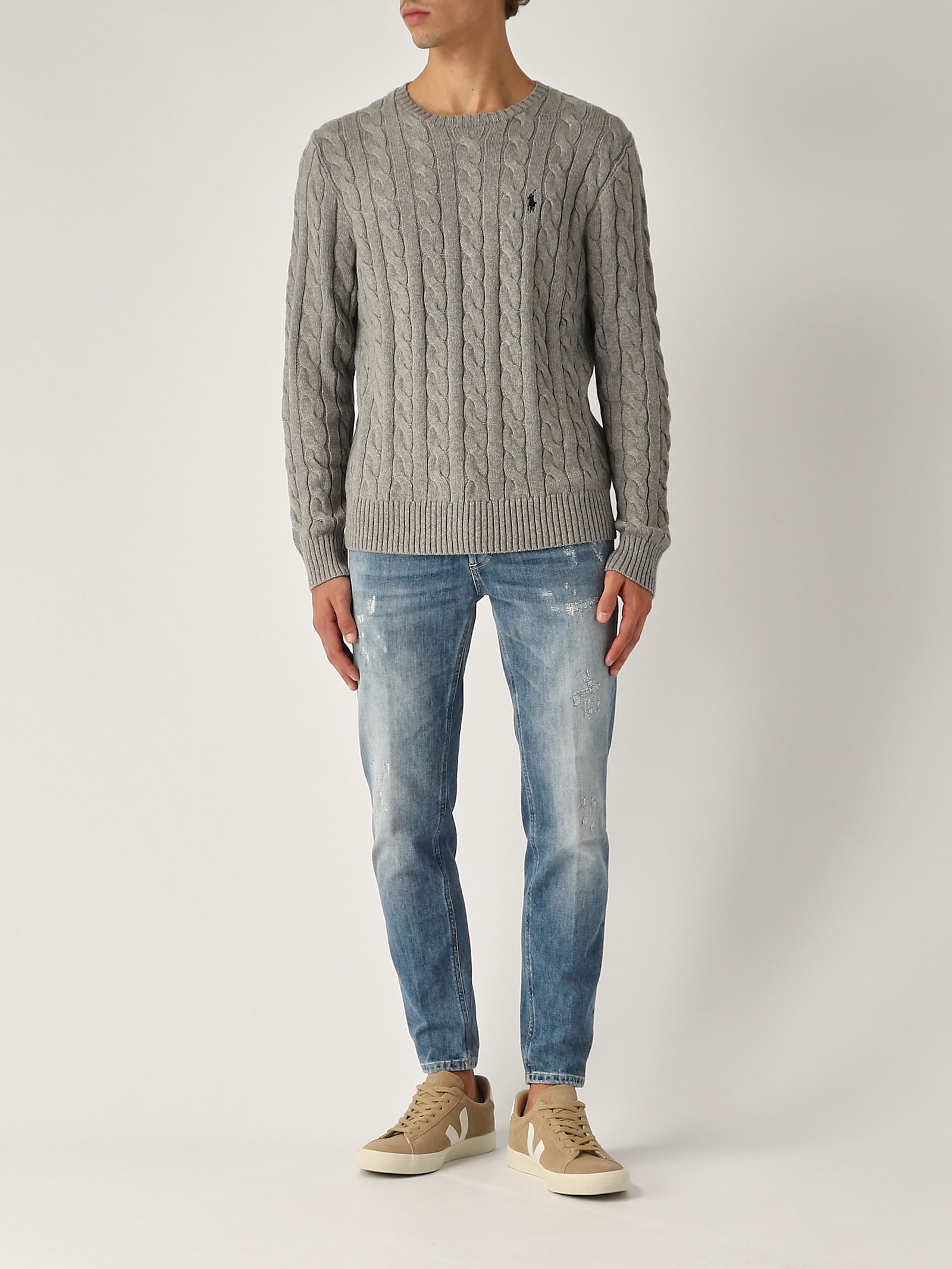 Shop Polo Ralph Lauren Maglia Treccia Uomo Sweater In Grigio