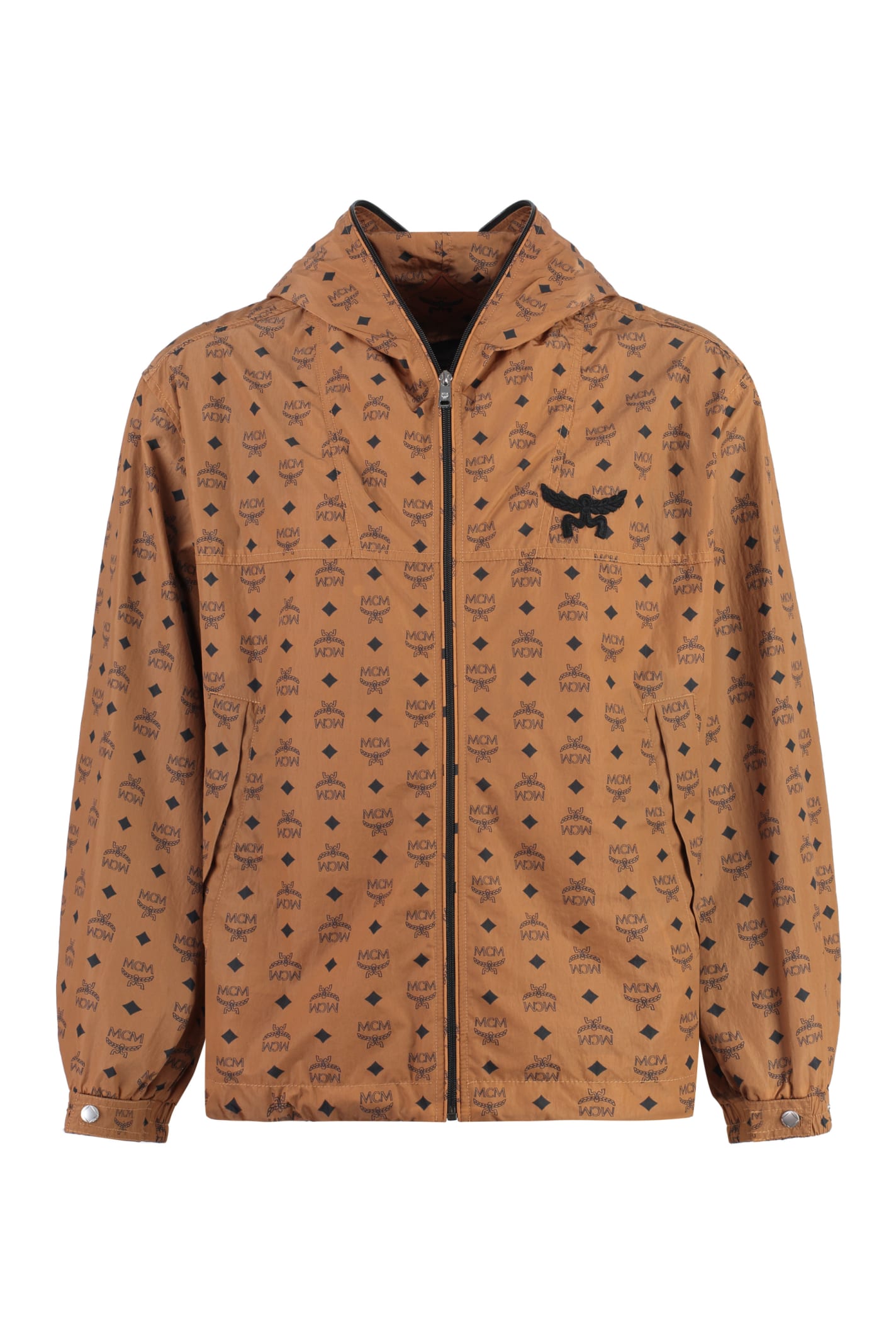 Shop Mcm Technical Fabric Hooded Jacket In Brown