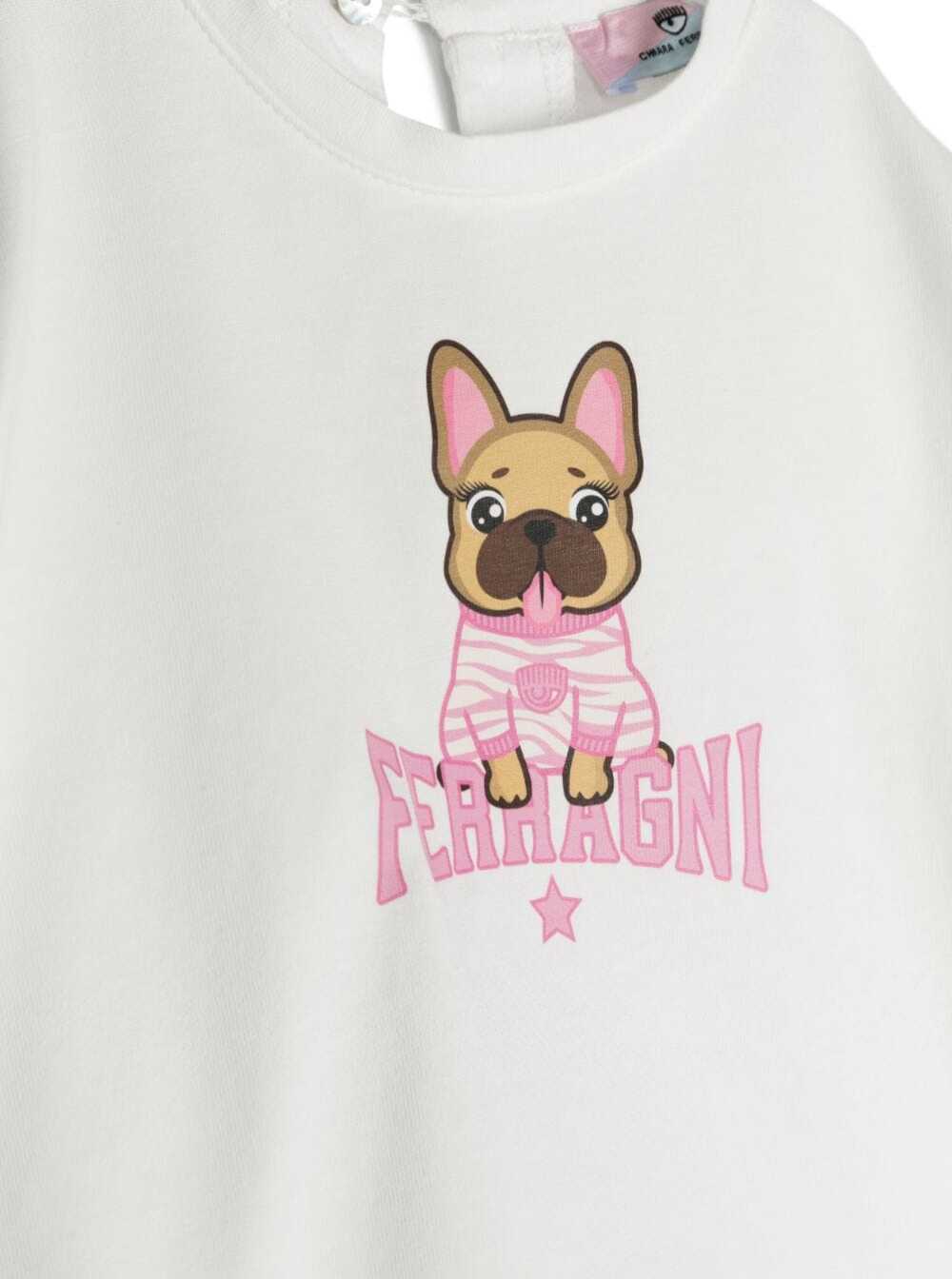 Shop Chiara Ferragni Maxi White T-shirt With Pug-dog And Logo Lettering Print In Cotton Woman