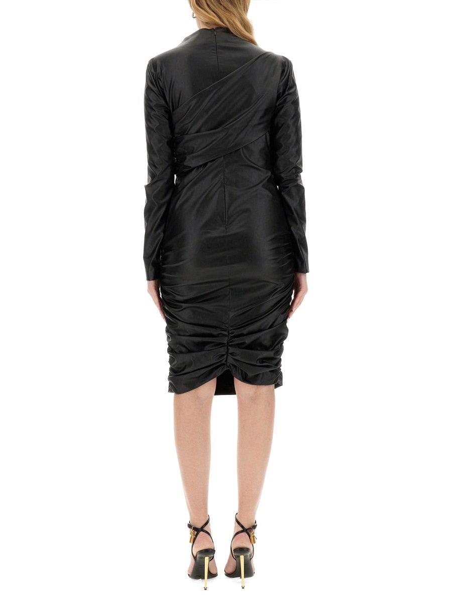 Shop Tom Ford Ruched Leather Midi Dress In Black