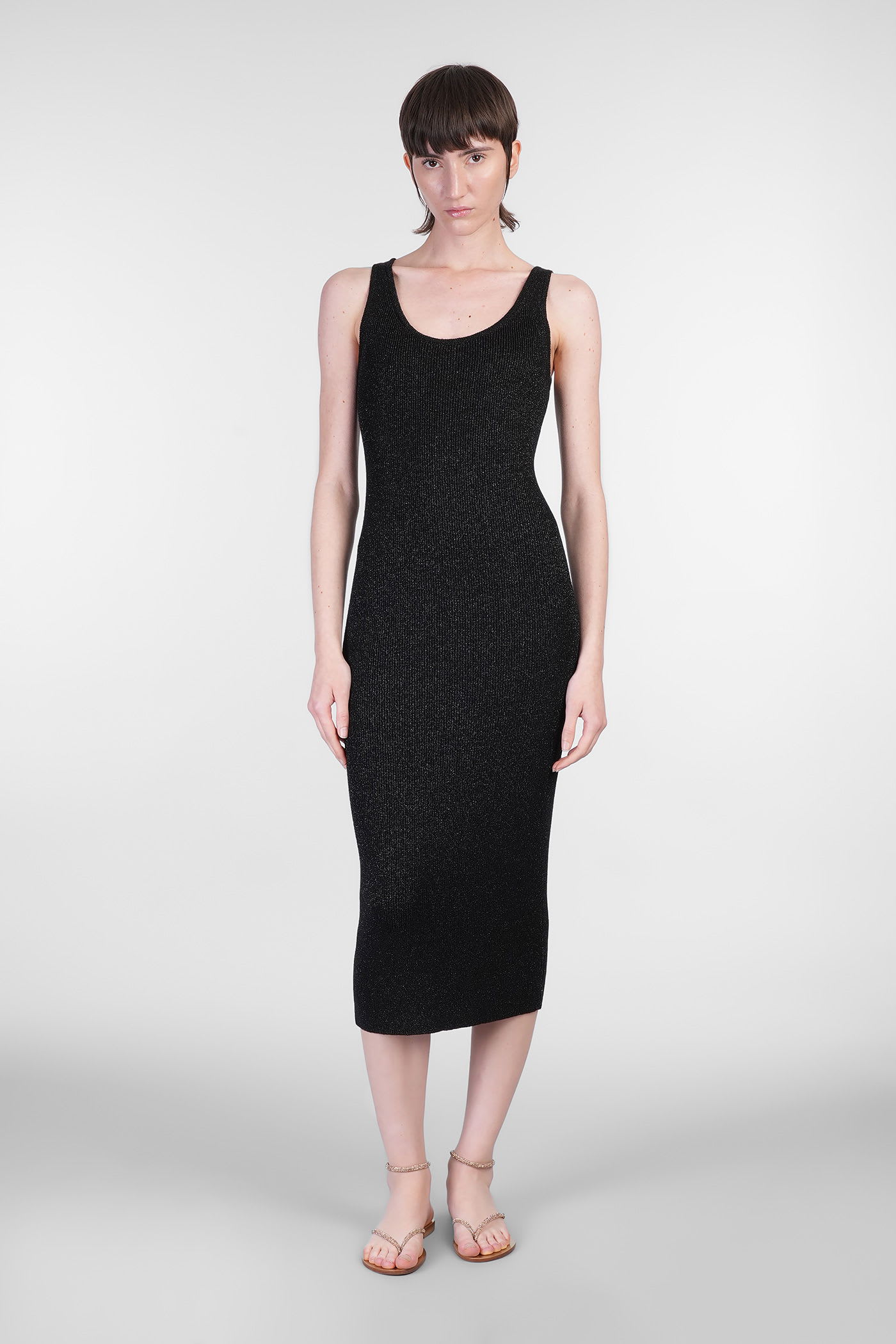 Mc2 Saint Barth Ribbed Sleeveless Midi Dress In Black
